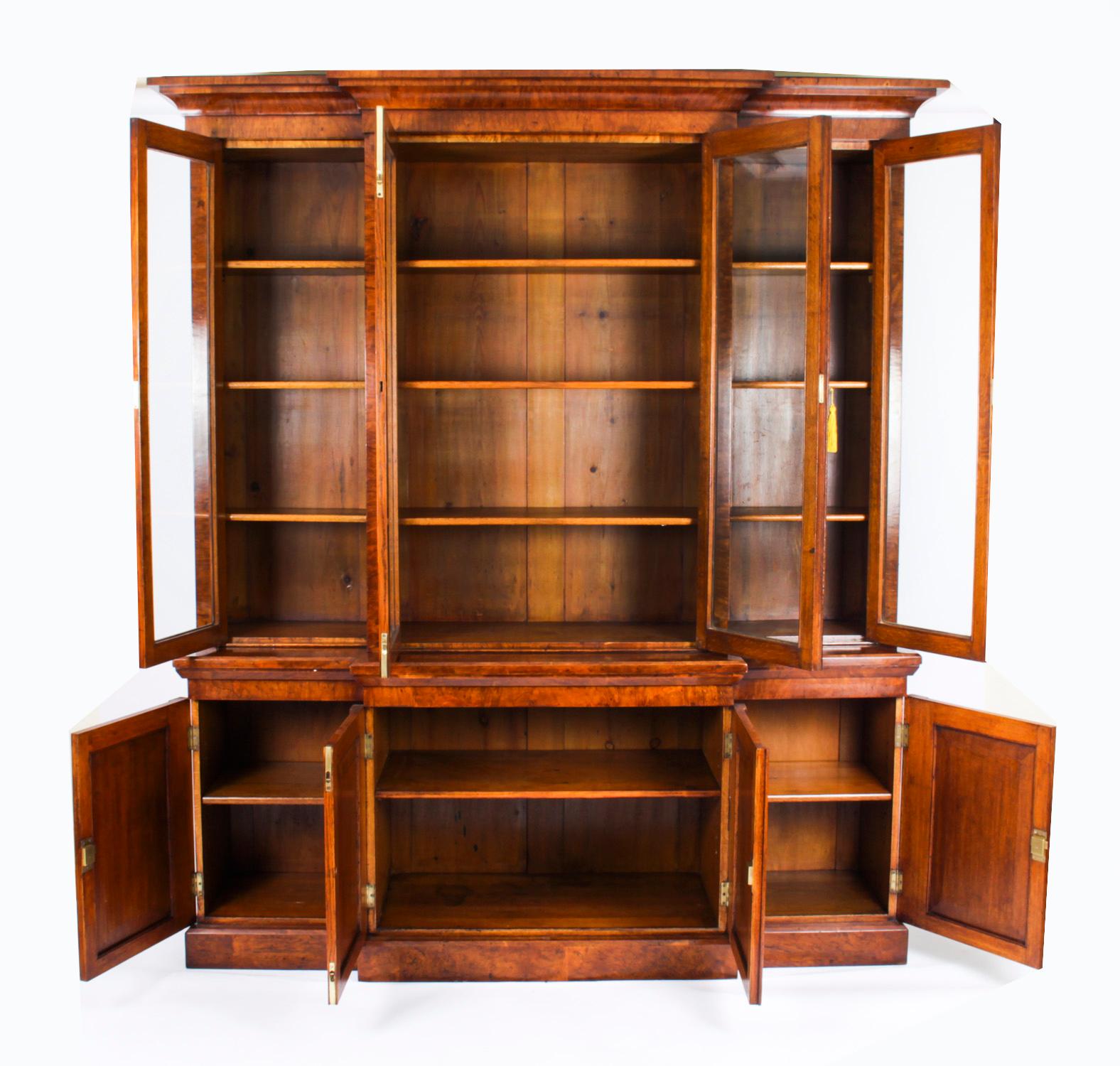 Antique English Pollard Oak Library Breakfront Bookcase Early 19th C 3