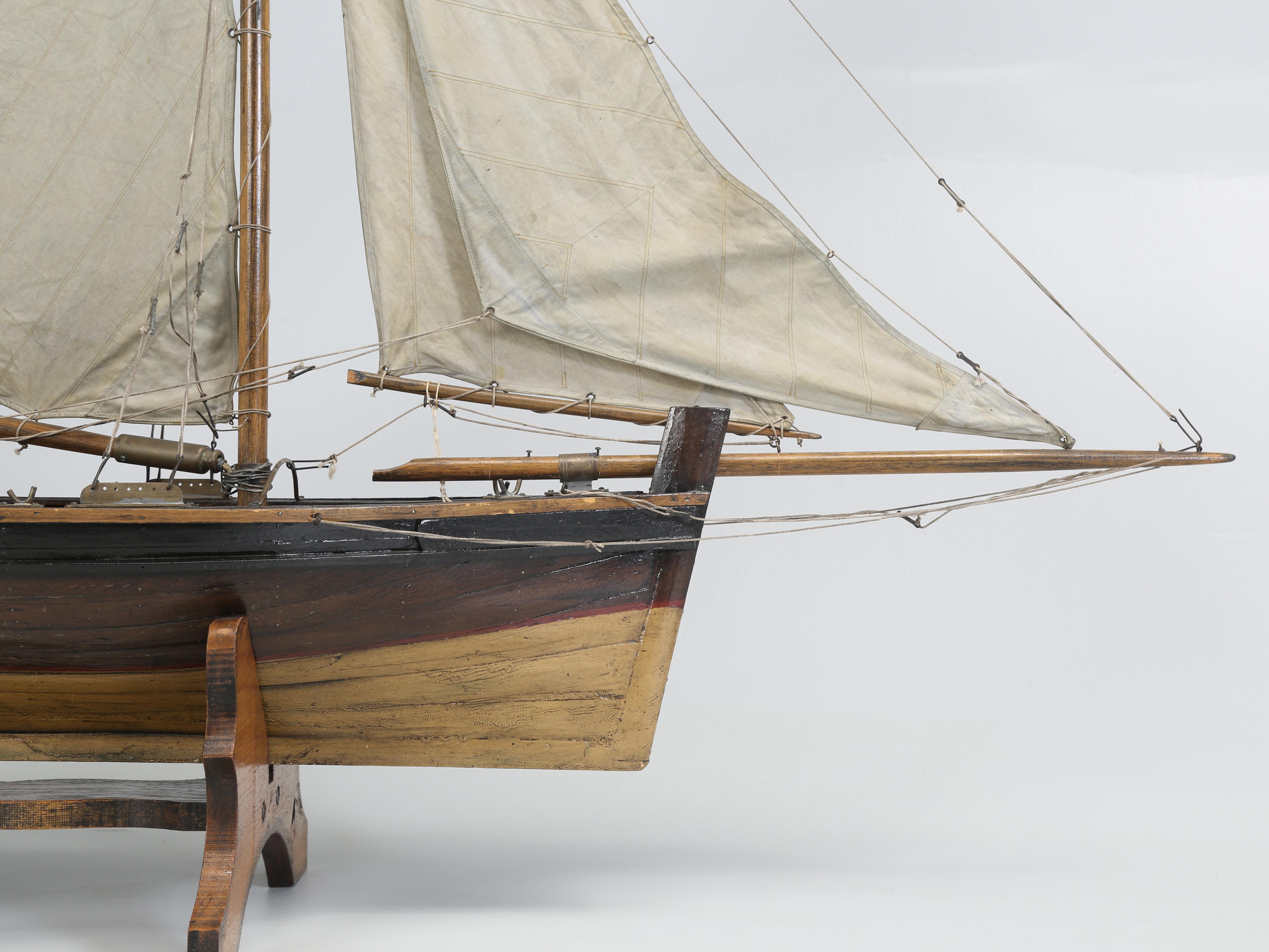 Antique English Pond Yacht from Leek, England on Original Stand c1900 For Sale 5