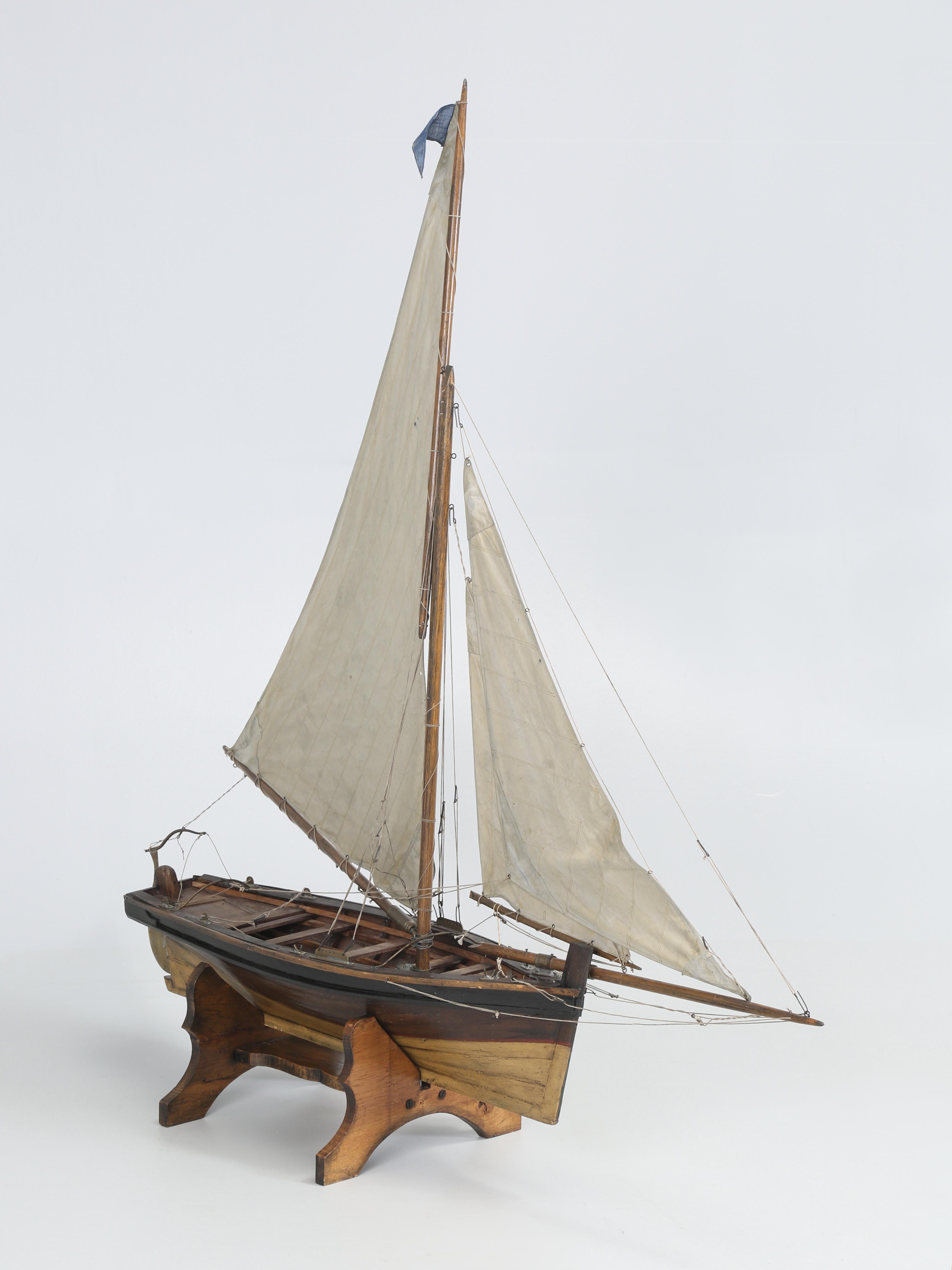 Antique English Pond Yacht from Leek, England on Original Stand c1900 For Sale 8