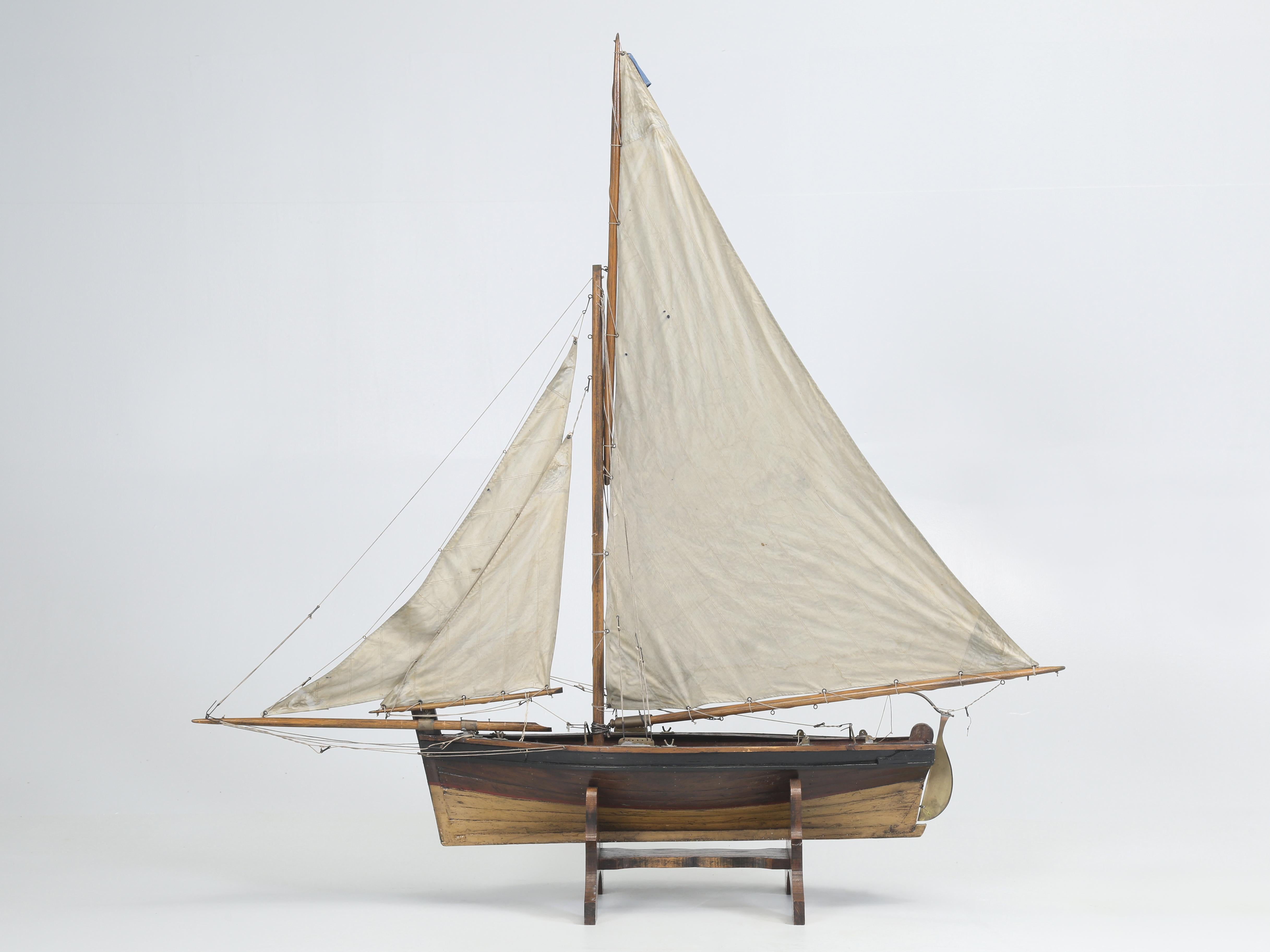 Antique English Pond Yacht from Leek, England on Original Stand c1900 For Sale 9
