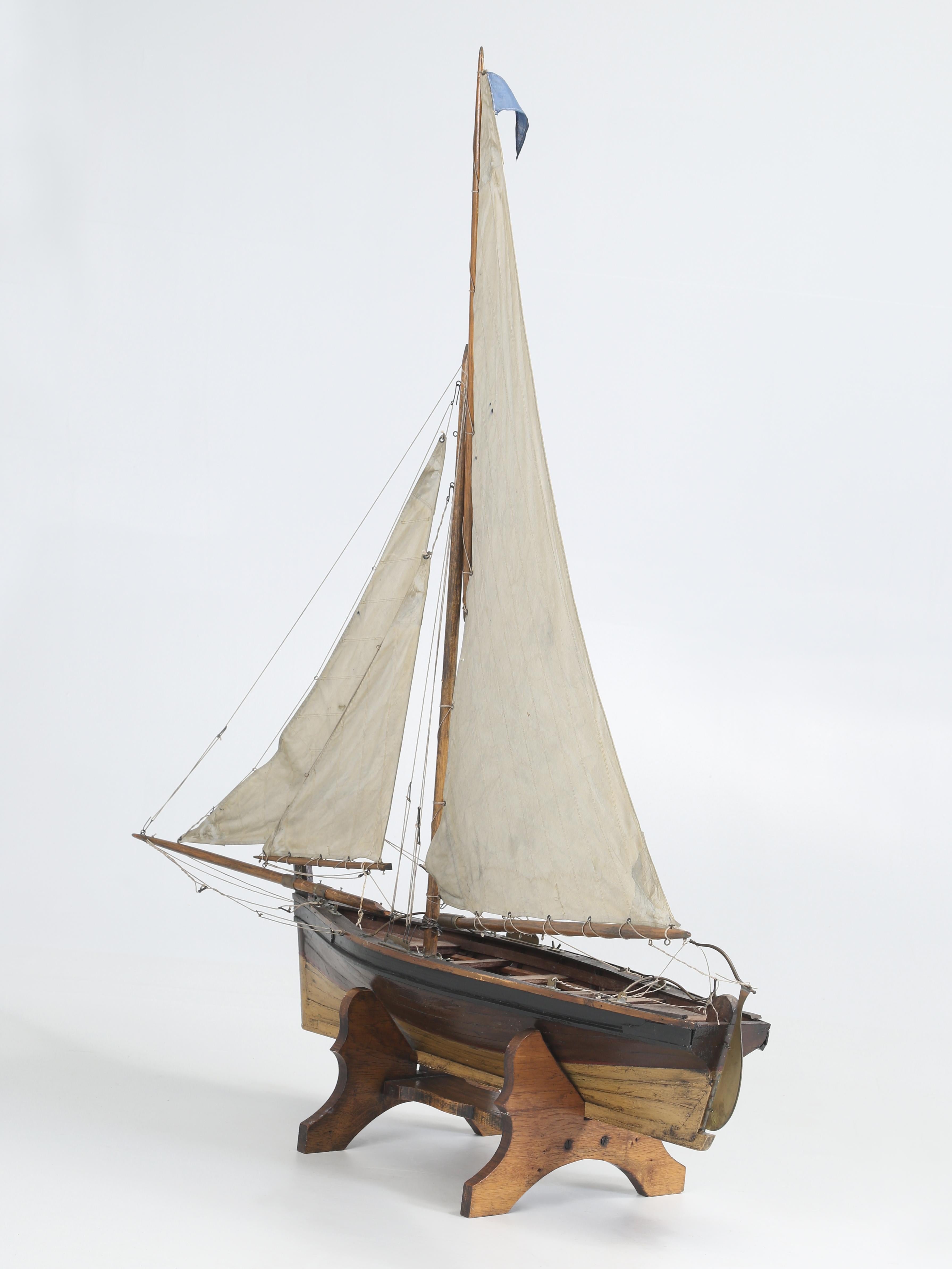 Antique English Pond Yacht from Leek, England on Original Stand c1900 For Sale 10