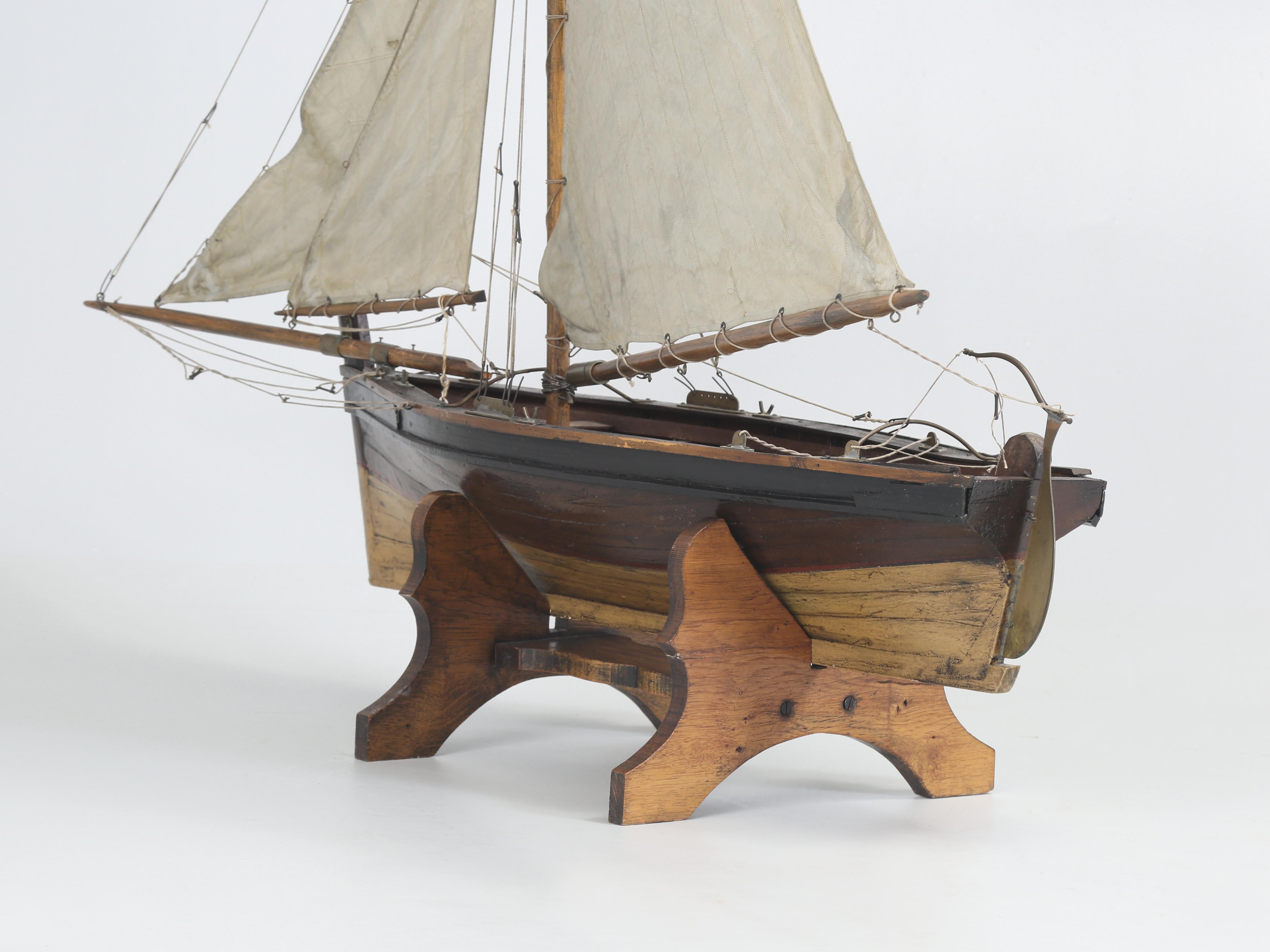 Antique English Pond Yacht from Leek, England on Original Stand c1900 For Sale 11
