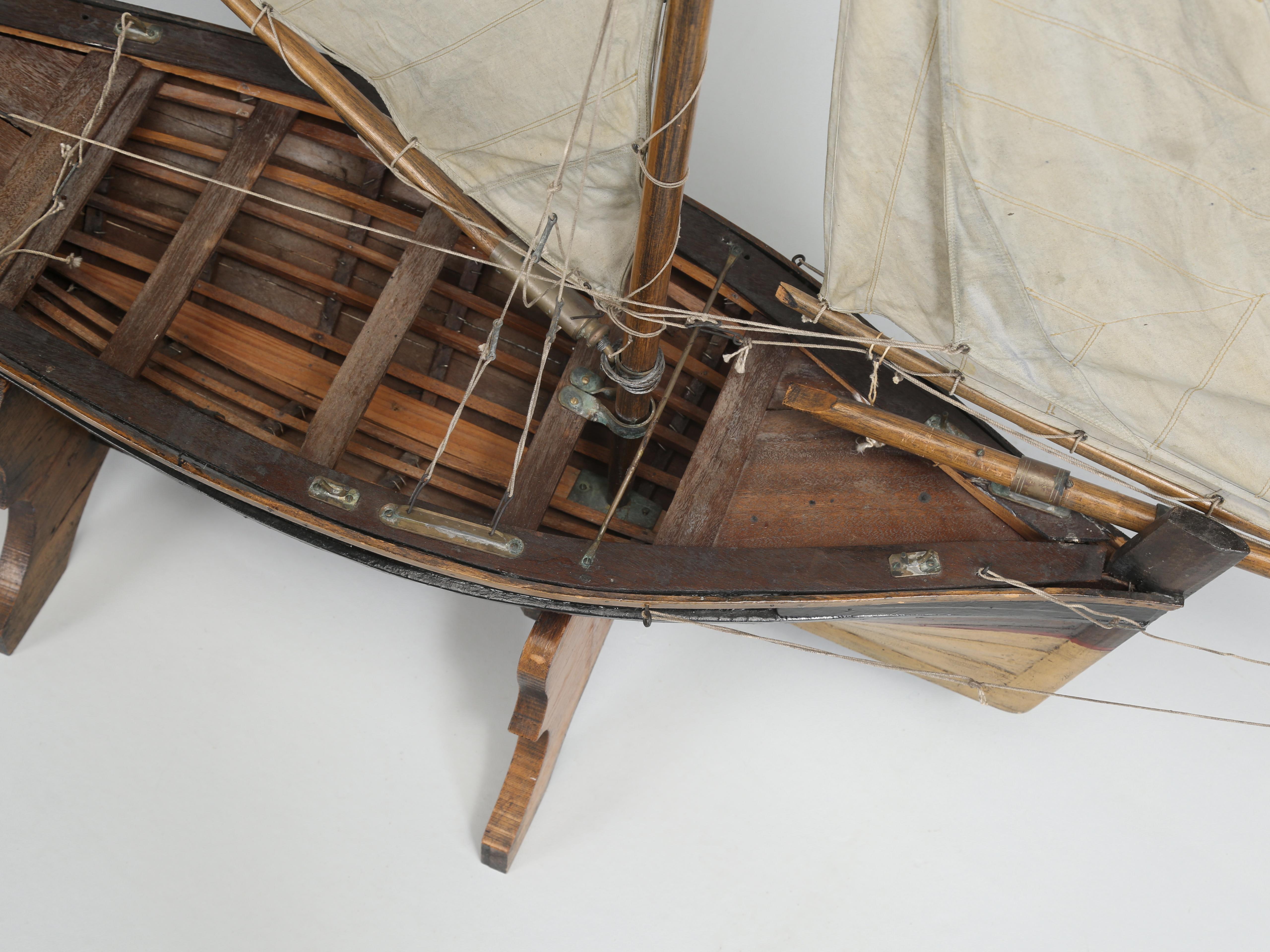 Early 20th Century Antique English Pond Yacht from Leek, England on Original Stand c1900 For Sale