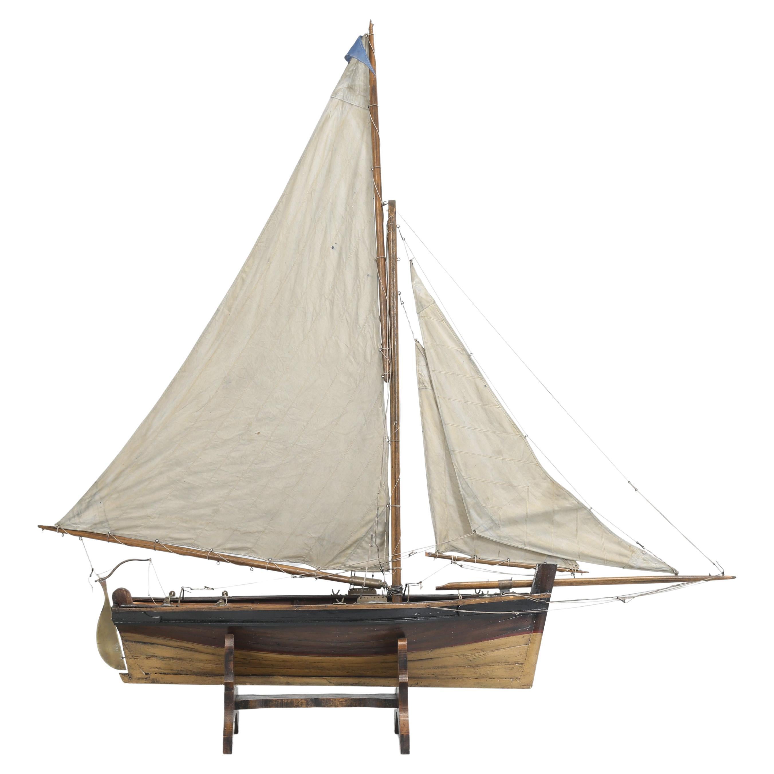 Antique English Pond Yacht from Leek, England on Original Stand c1900 For Sale