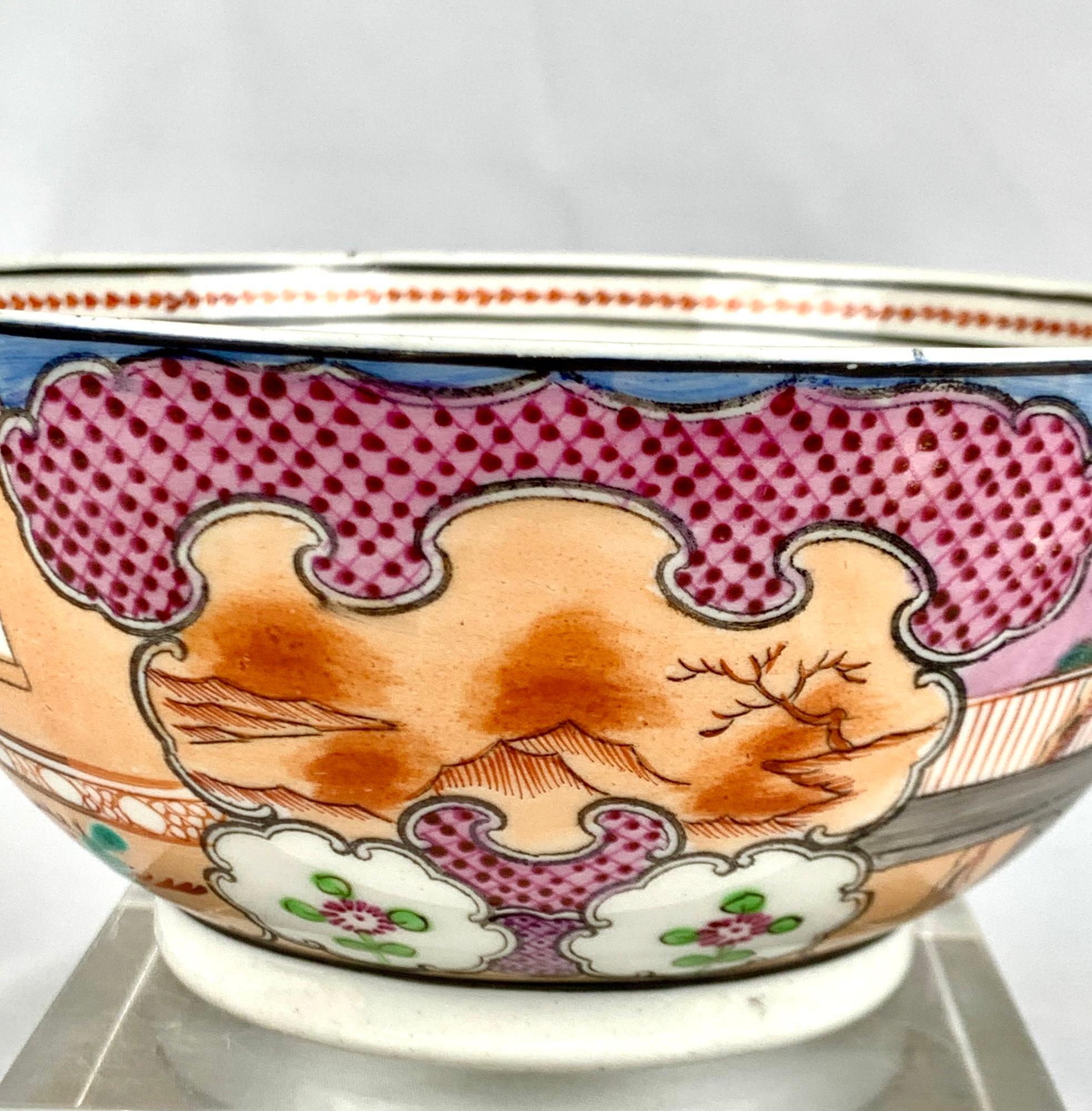 Antique English Porcelain Bowl Boy in the Window Pattern by New Hall Circa 1800 In Excellent Condition For Sale In Katonah, NY