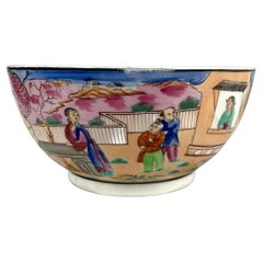 Antique English Porcelain Bowl Boy in the Window Pattern by New Hall Circa 1800