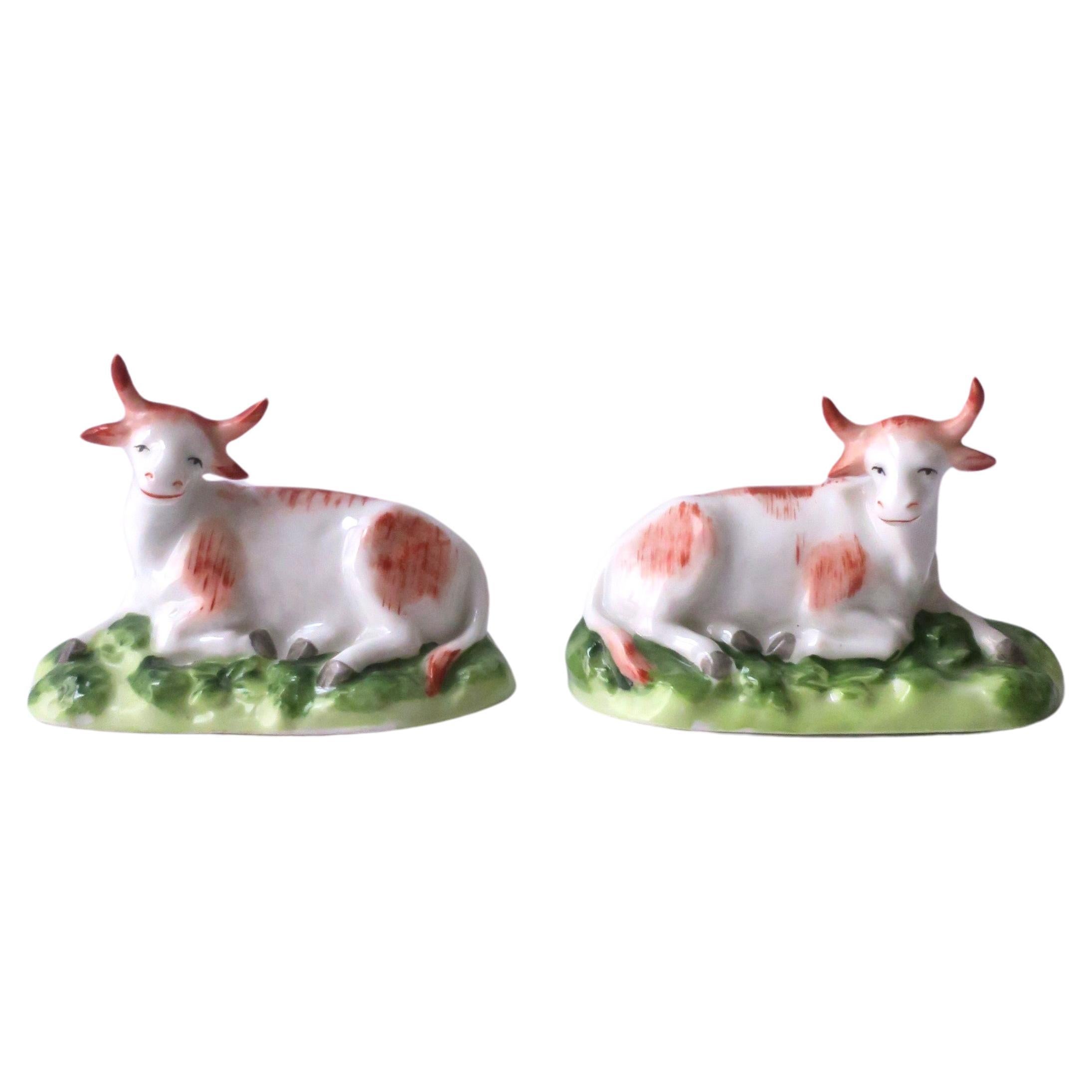 Antique English Cows Chelsea Porcelain, Set/Pair