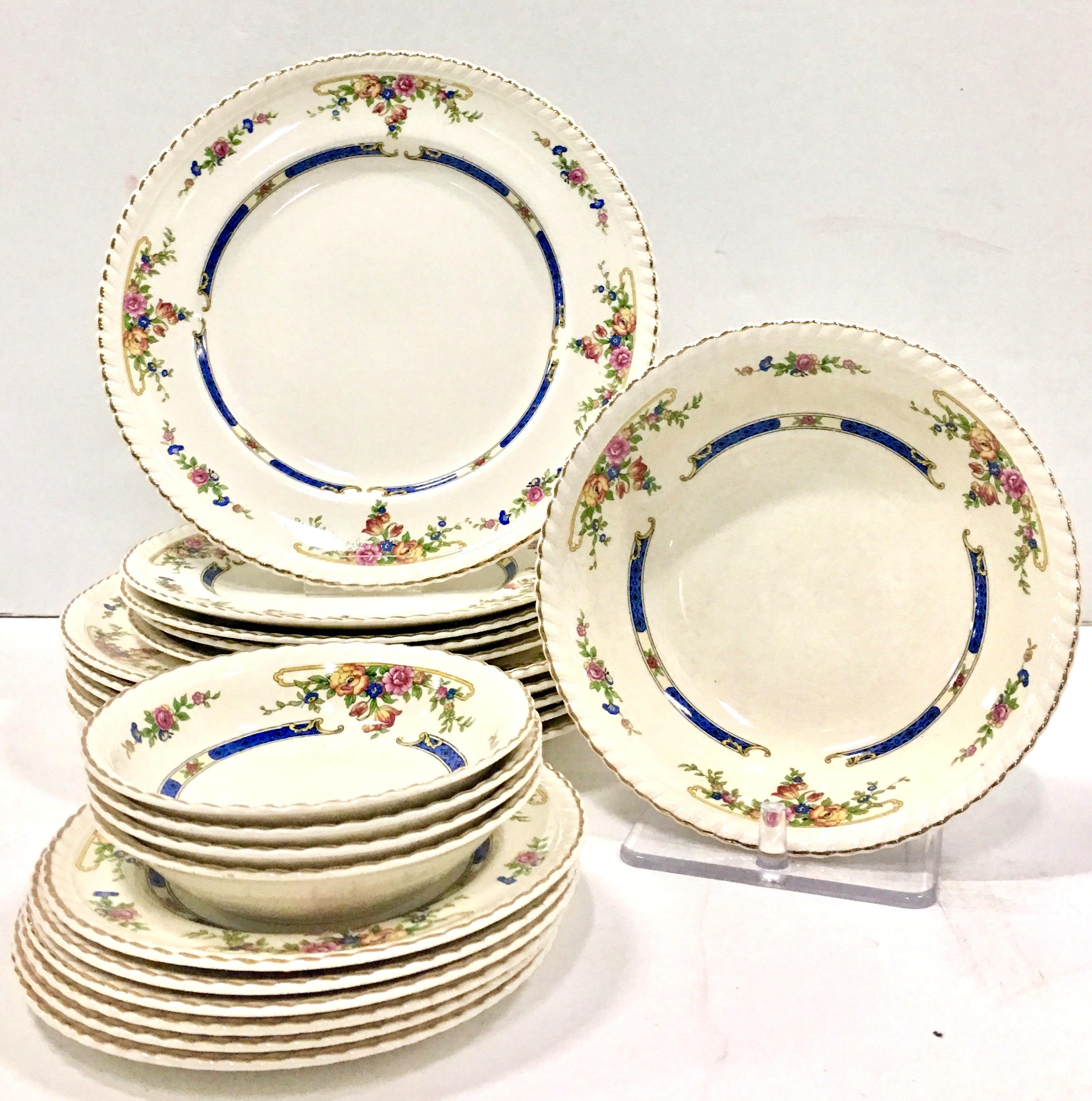 Antique English Art Nouveau floral motif porcelain dinnerware set of 21 pieces in the 