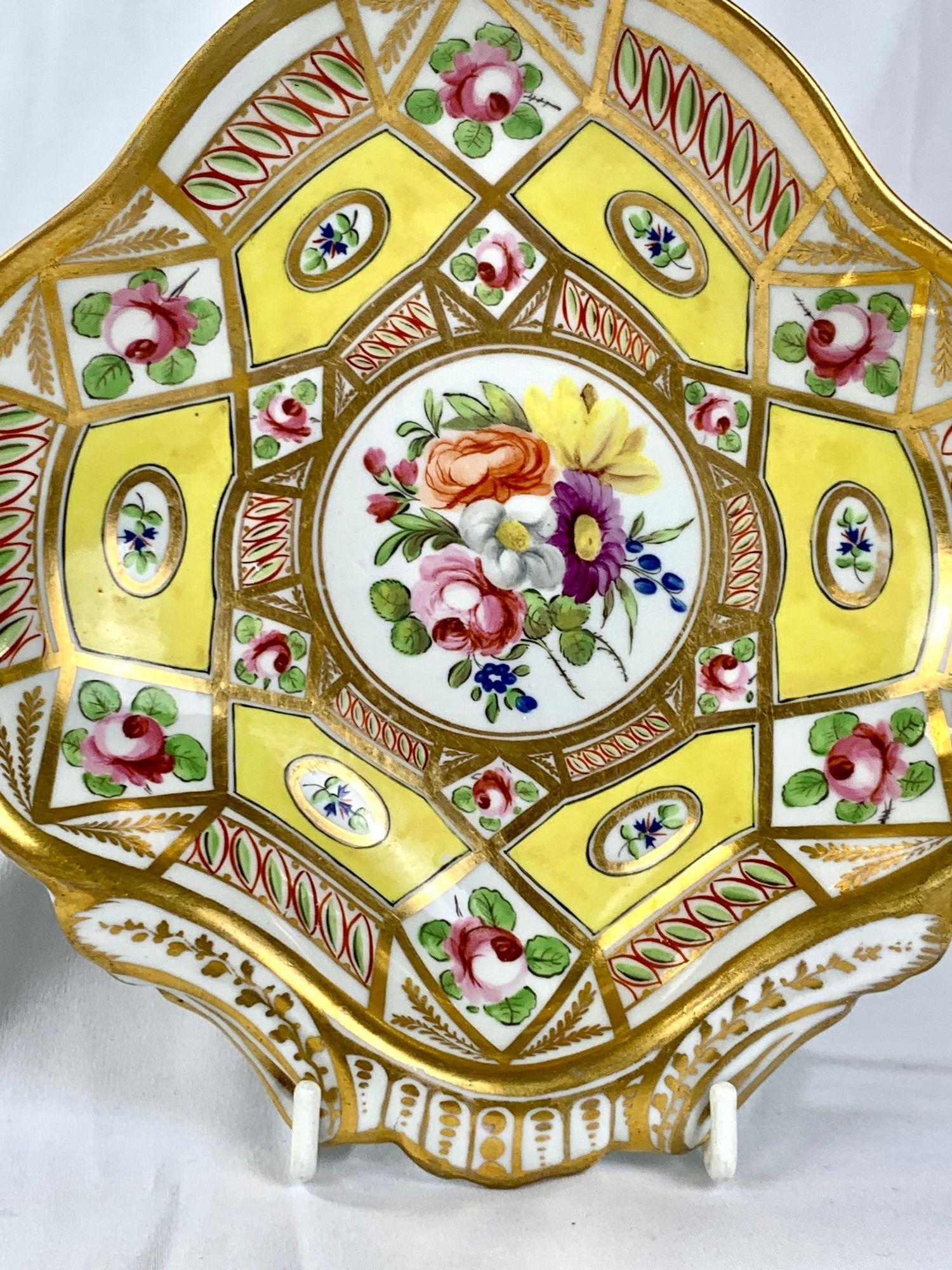 From the Private Collection of Mario Buatta
Mario loved beautiful combinations of colors. The colors on this English Church Gresley pattern dish are exquisite.
Hand-painted by Coalport this shell-shaped dish 
The gold gives the design a luxurious