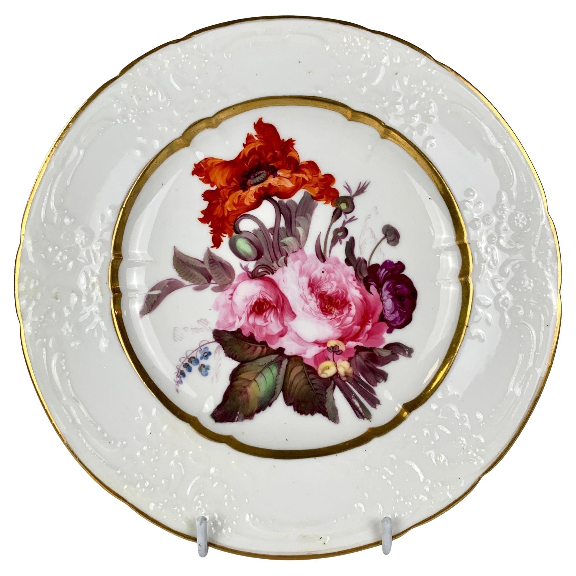Antique plat en porcelaine anglaise peint à la main avec des fleurs 19ème siècle vers 1830 en vente