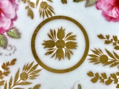Antique English Porcelain Dish with Hand-Painted Flowers and Gadrooned Edge