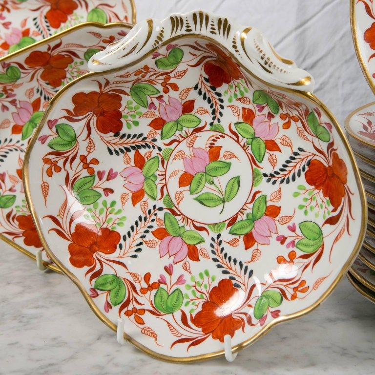 Enameled Antique English Porcelain Dishes Made by Miles Mason Circa 1805