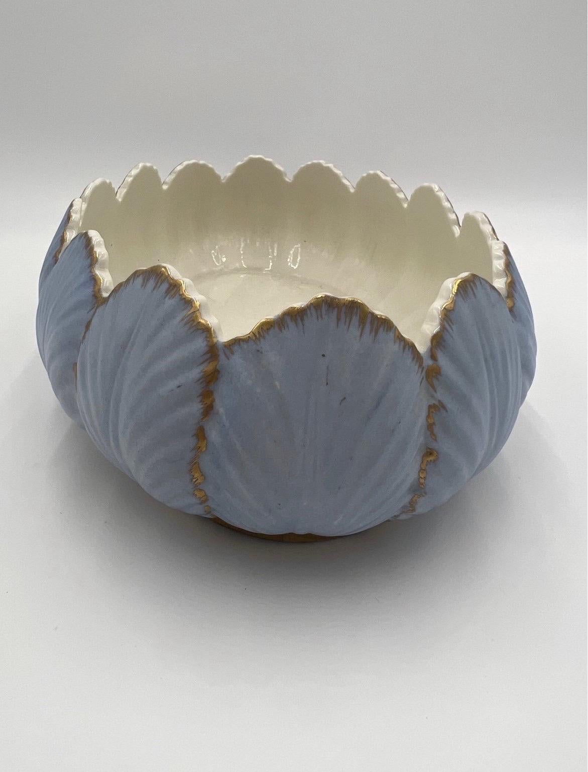 19th Century Antique English Porcelain Foliate Shell Scallop Rimmed Centerpiece Bowl For Sale