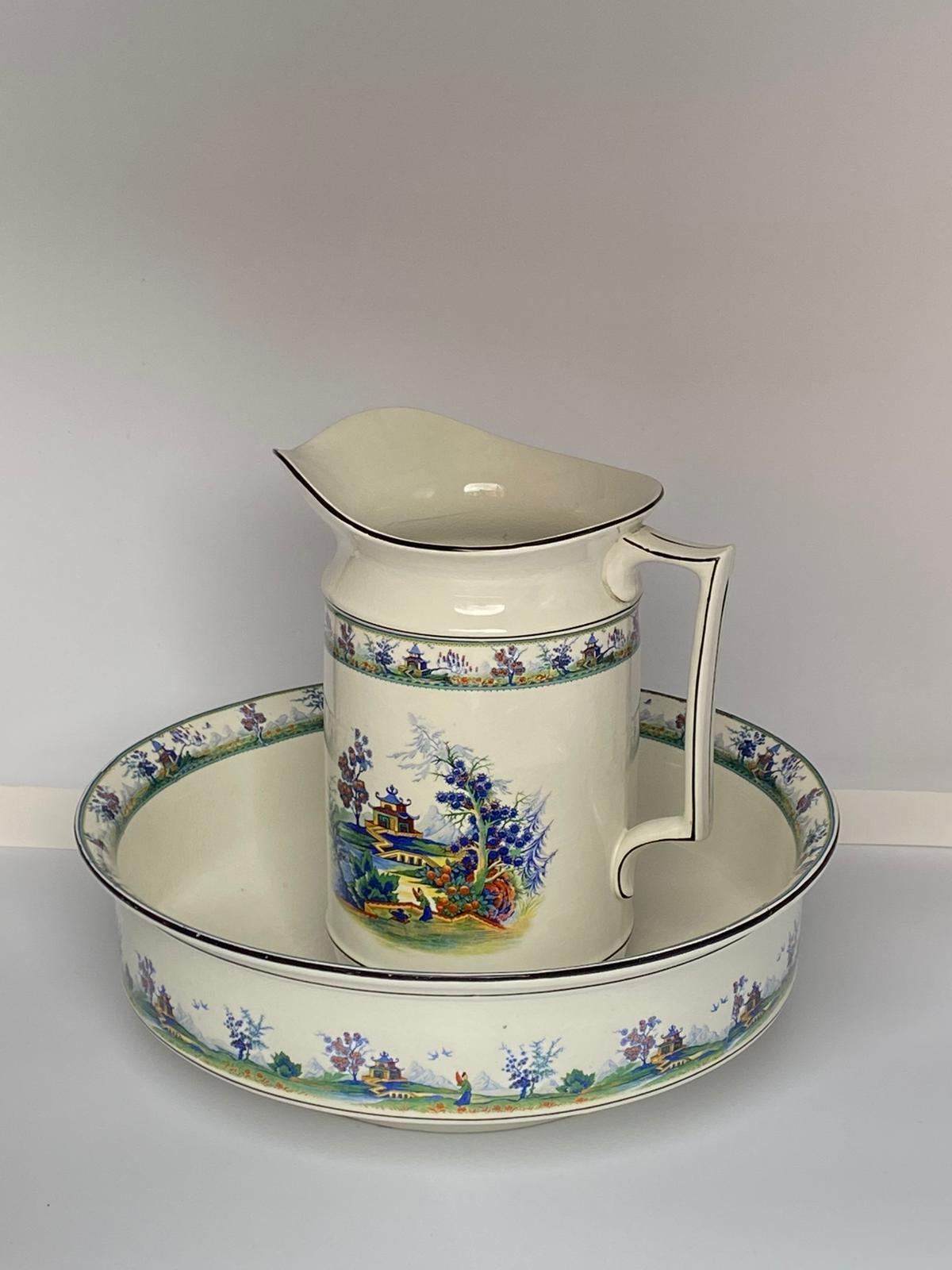 Antique English Porcelain Jug & Bowl In Good Condition For Sale In Ipswich, GB