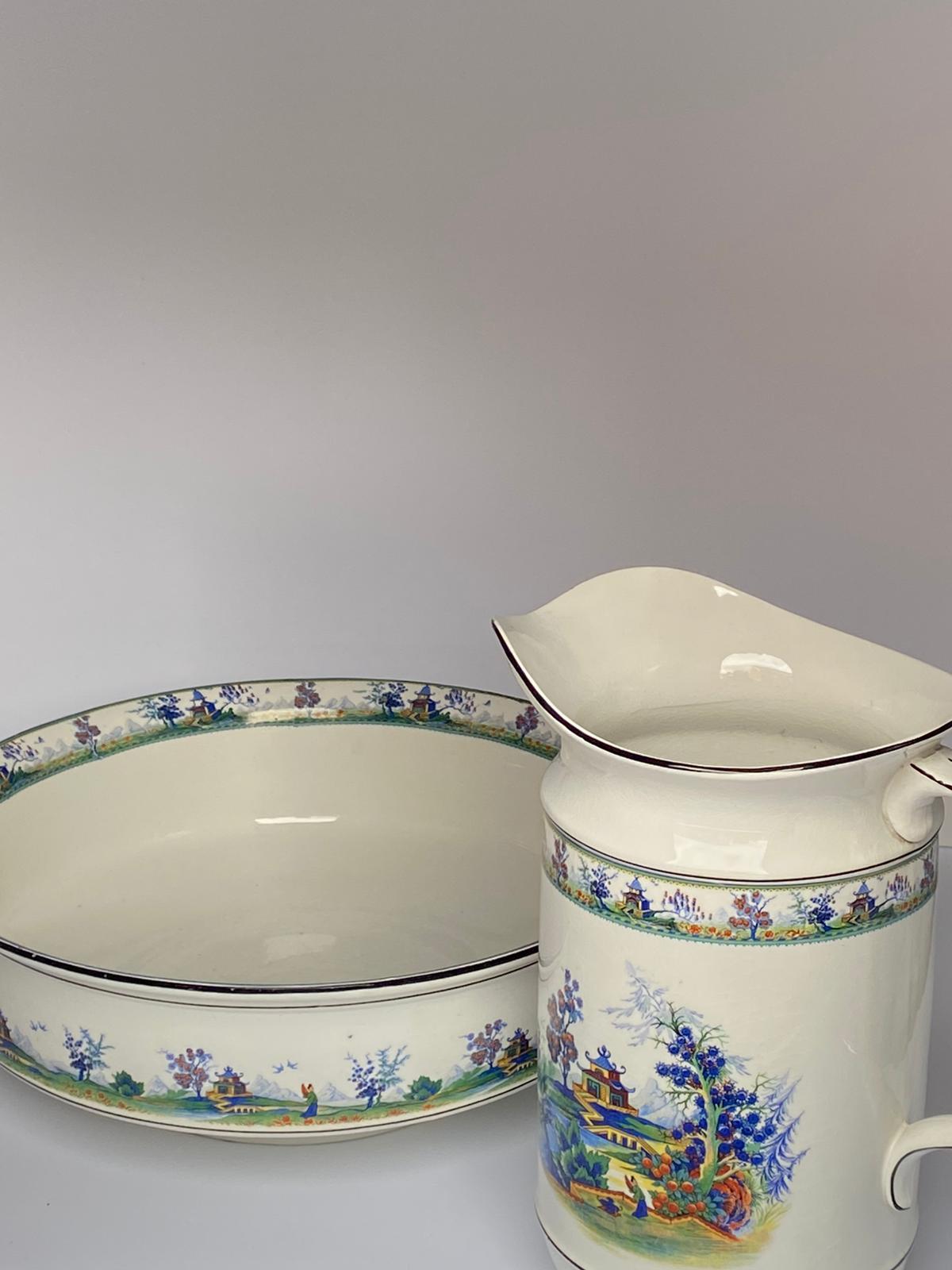 Antique English Porcelain Jug & Bowl For Sale 2