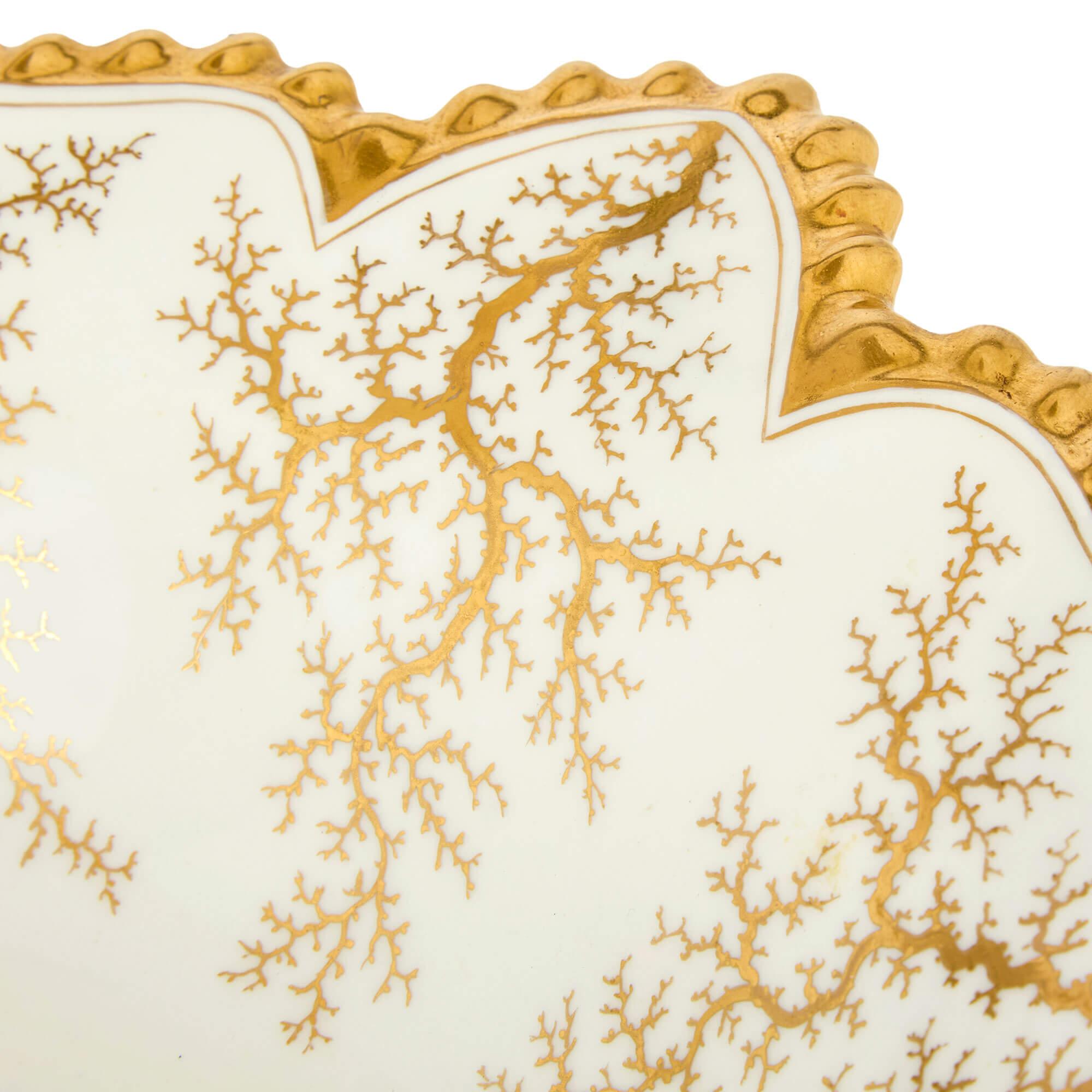Antique English Porcelain Painted Gilt Comport Dish Flight, Barr and Barr For Sale 1