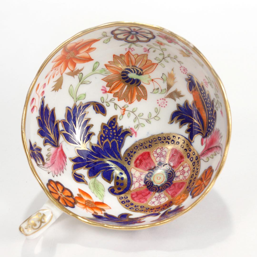 Antique English Porcelain Pseudo-Tobacco Leaf Pattern Tea Cup & Saucer For Sale 3