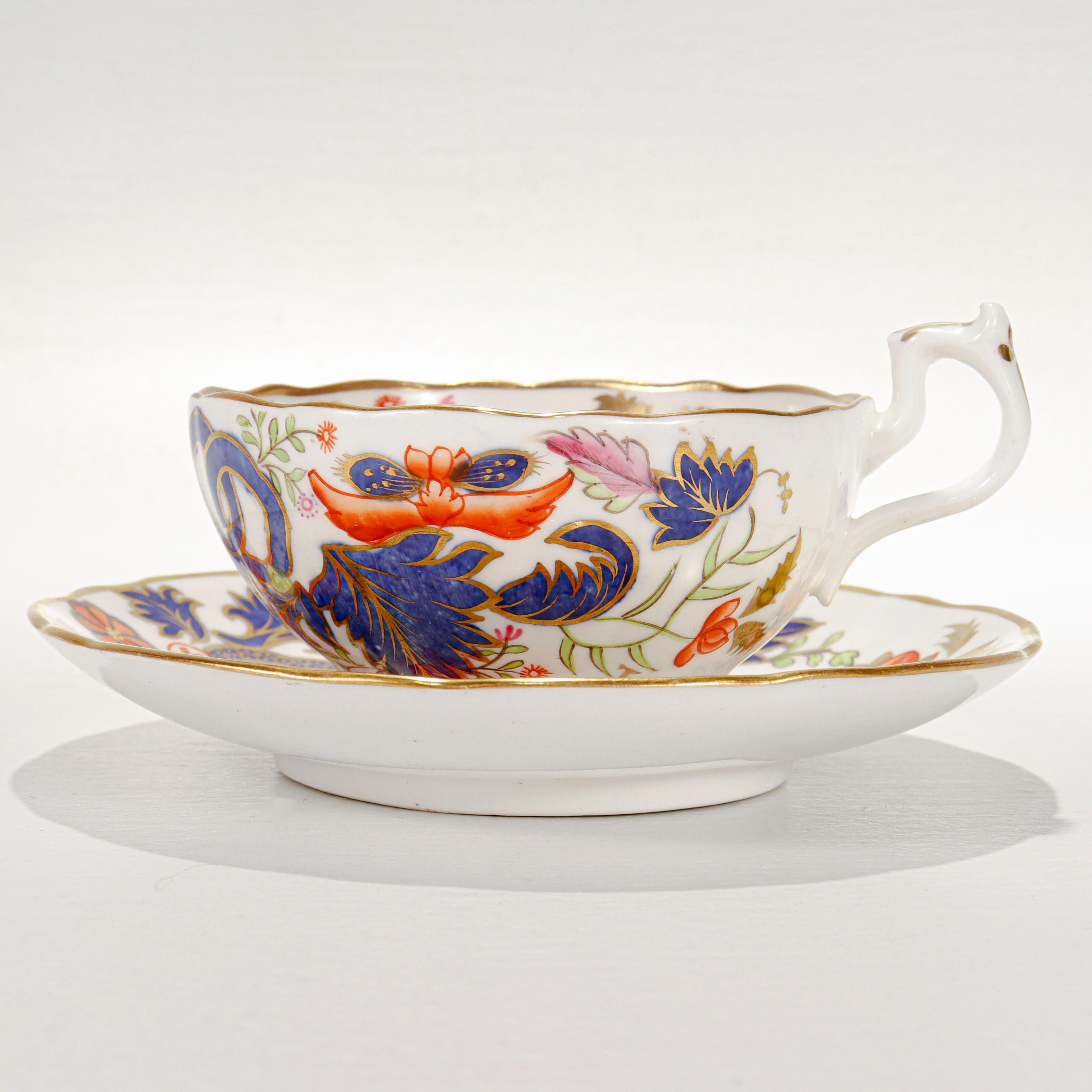 Antique English Porcelain Pseudo Tobacco Leaf Pattern Tea Cup & Saucer For Sale 5