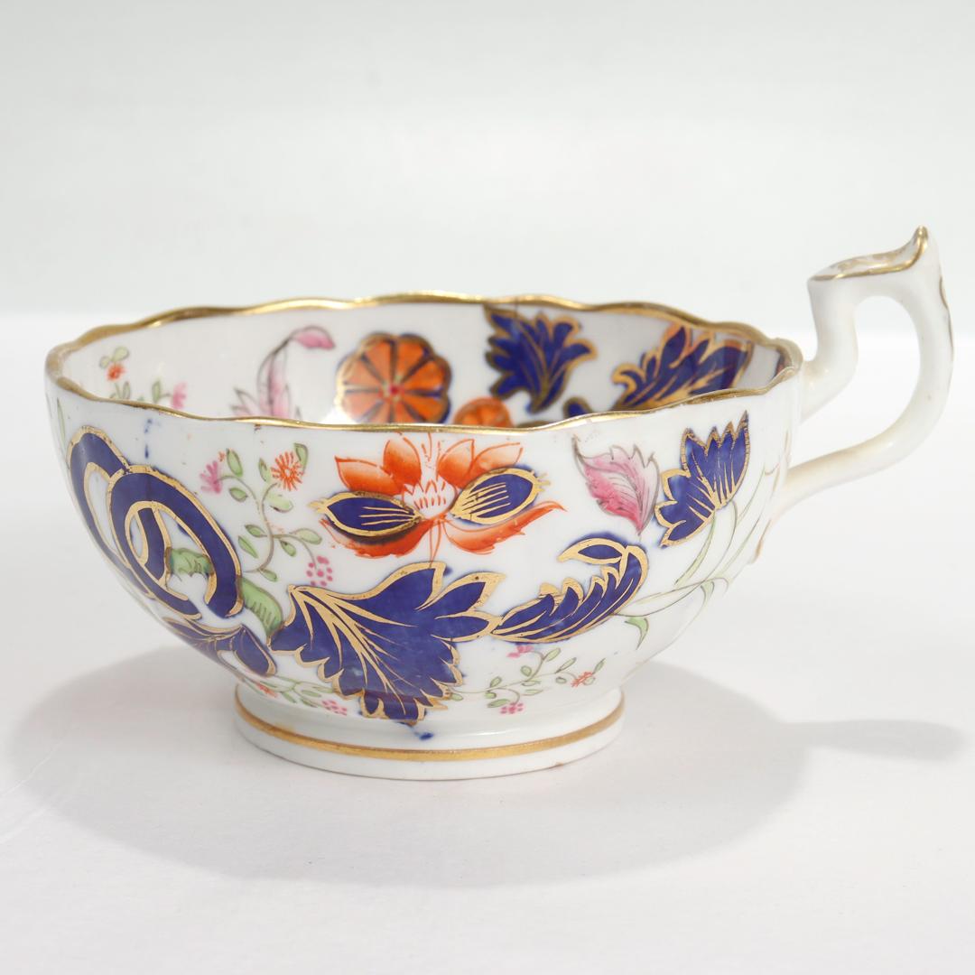 Antique English Porcelain Pseudo-Tobacco Leaf Pattern Tea Cup & Saucer For Sale 4