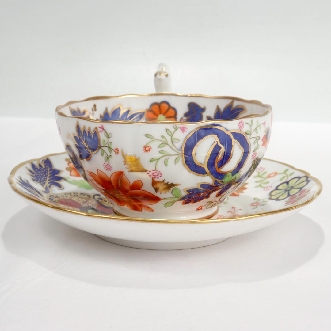 Antique English Porcelain Pseudo-Tobacco Leaf Pattern Tea Cup & Saucer For Sale 6