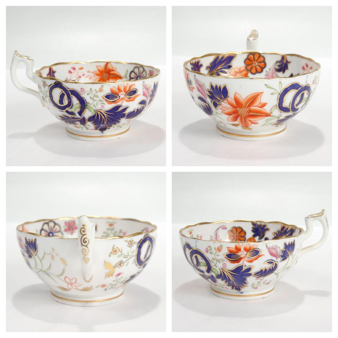Antique English Porcelain Pseudo-Tobacco Leaf Pattern Tea Cup & Saucer For Sale 5