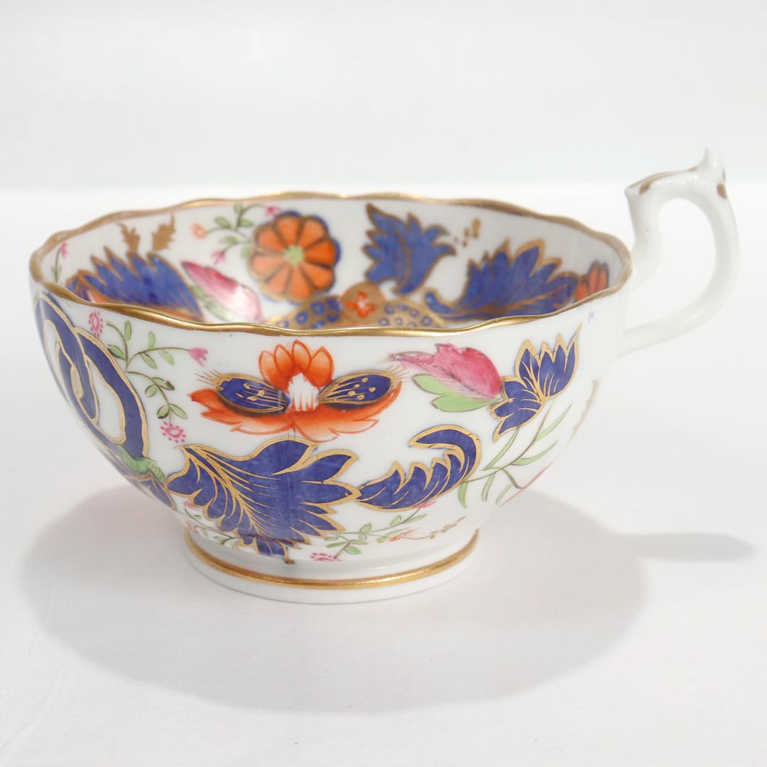 Antique English Porcelain Pseudo-Tobacco Leaf Pattern Tea Cup & Saucer For Sale 7