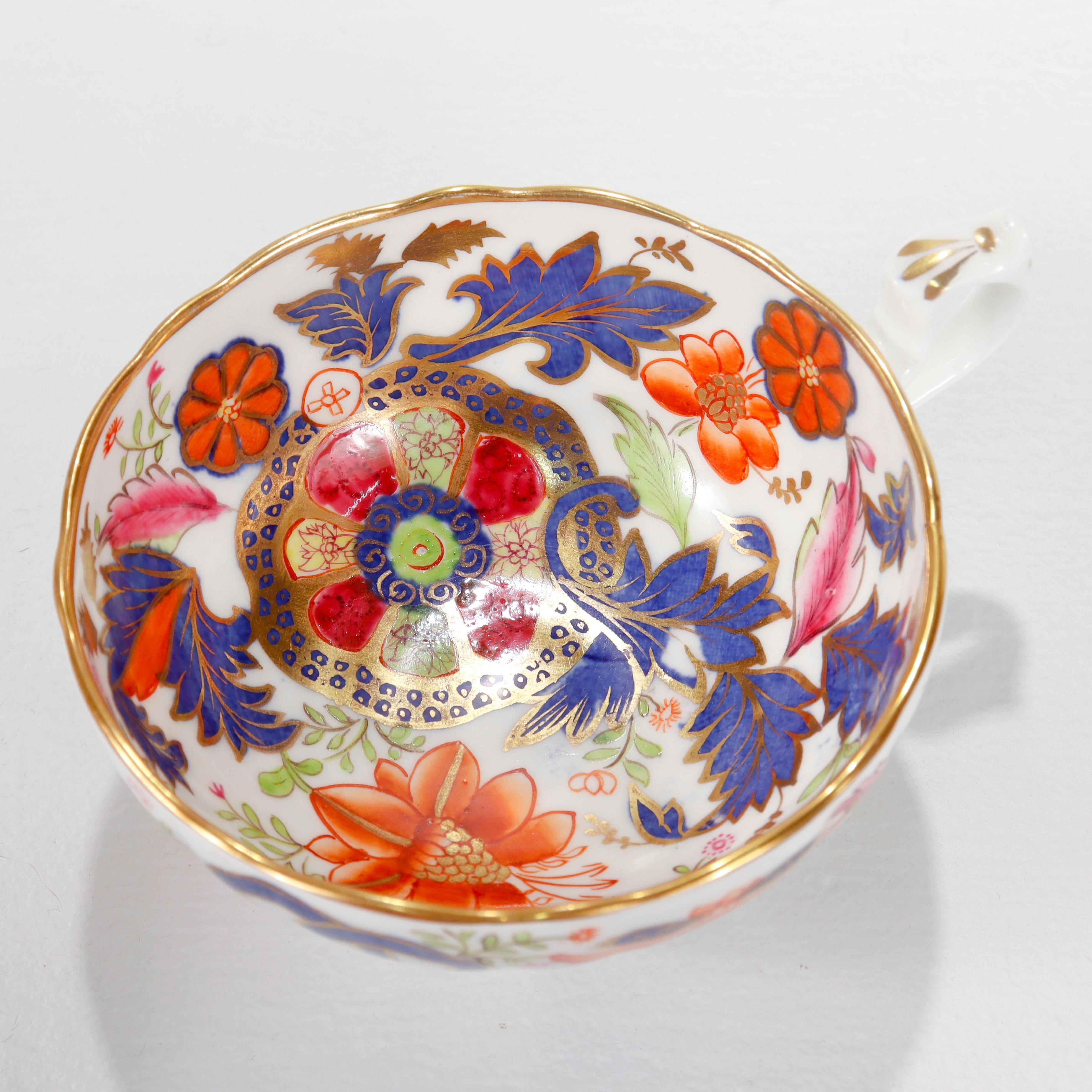 Antique English Porcelain Pseudo Tobacco Leaf Pattern Tea Cup & Saucer For Sale 7