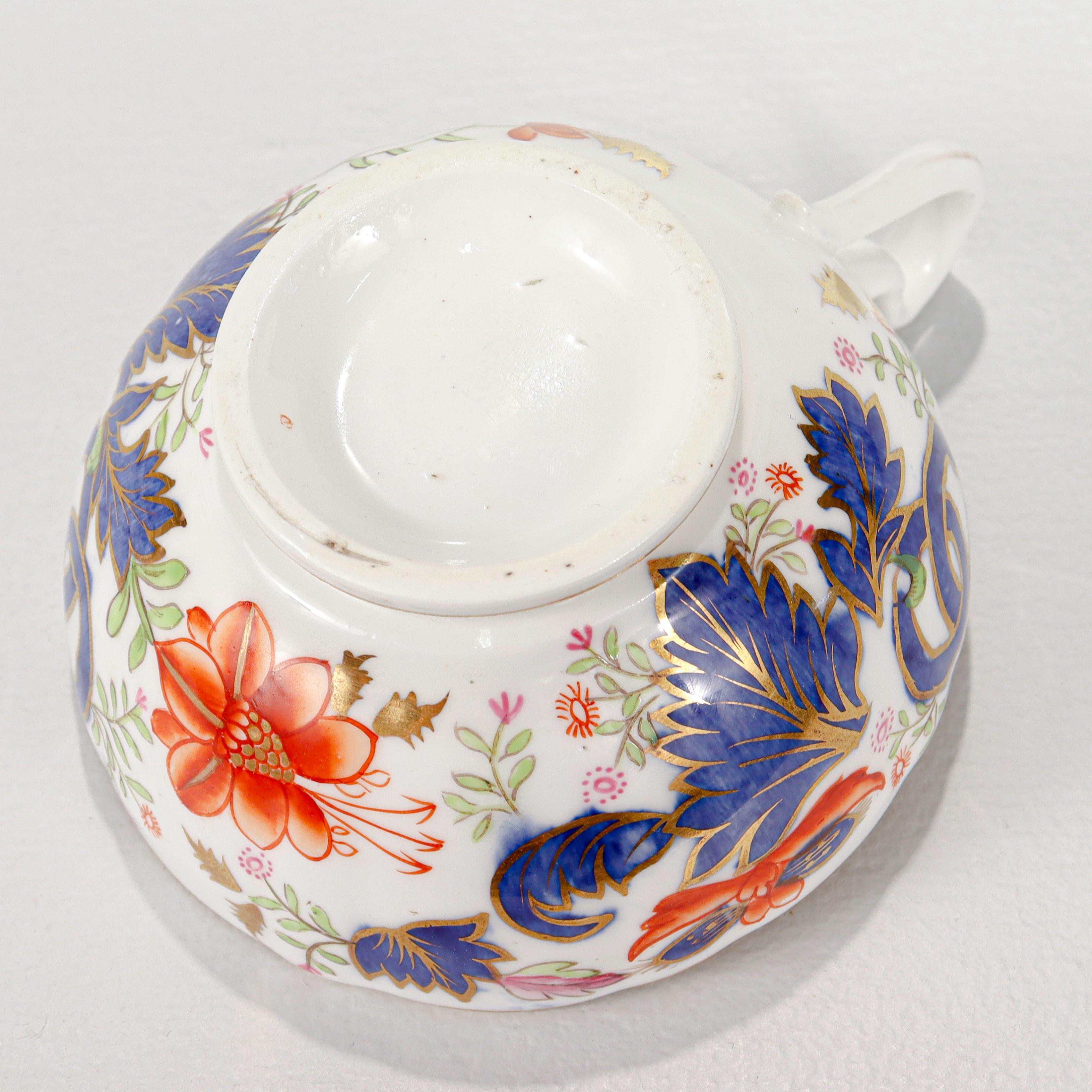 Antique English Porcelain Pseudo Tobacco Leaf Pattern Tea Cup & Saucer For Sale 8