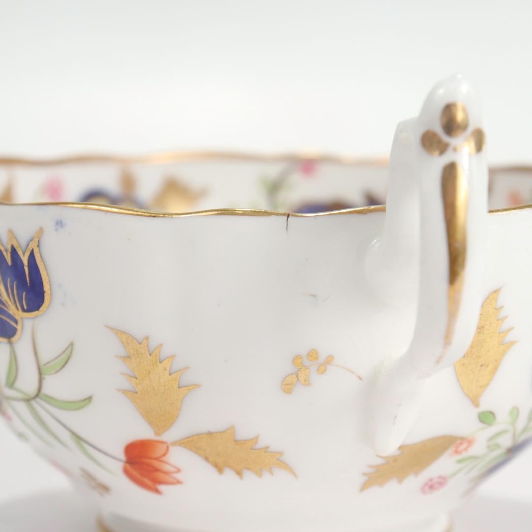 Antique English Porcelain Pseudo-Tobacco Leaf Pattern Tea Cup & Saucer For Sale 11