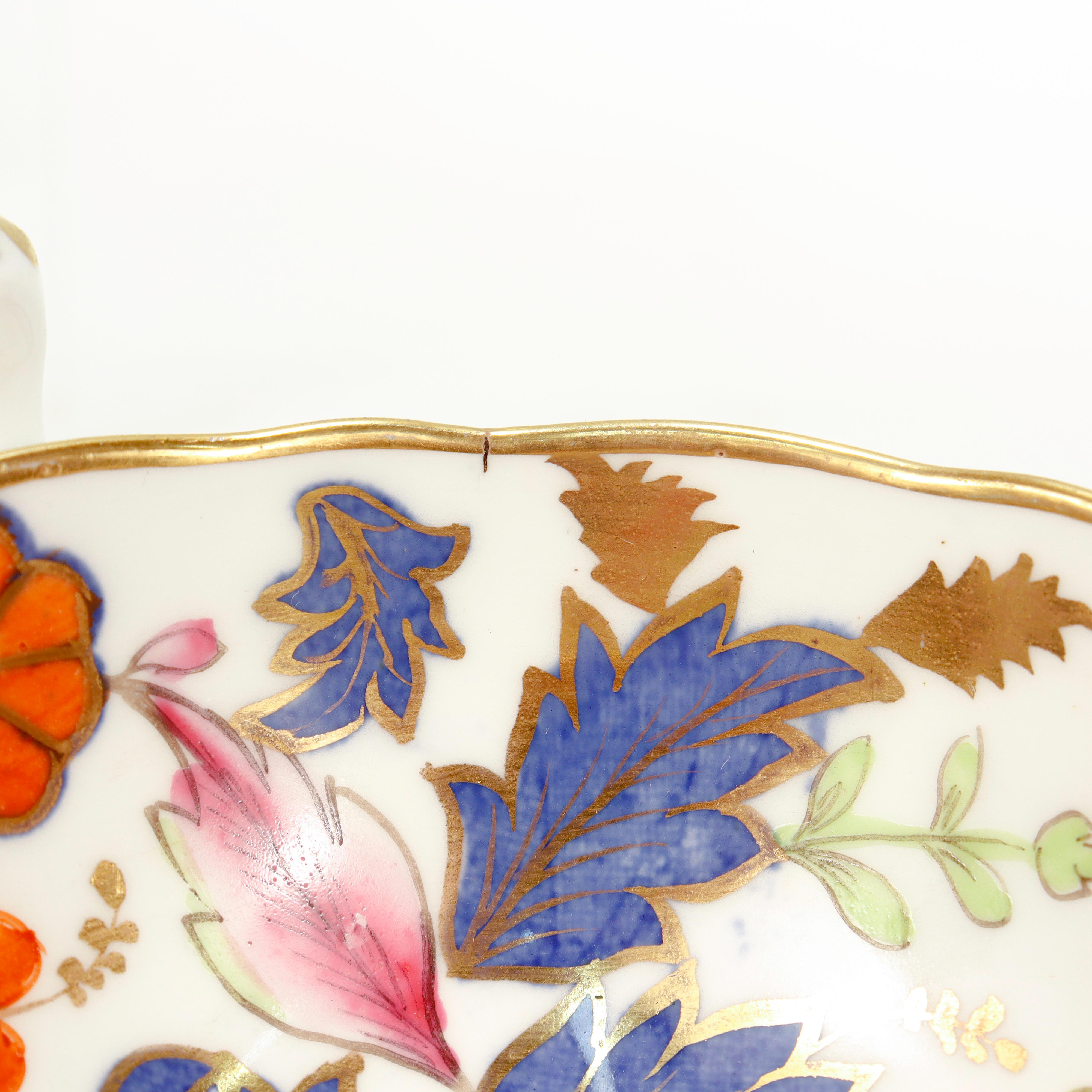 Antique English Porcelain Pseudo Tobacco Leaf Pattern Tea Cup & Saucer For Sale 13