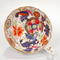 Antique English Porcelain Pseudo Tobacco Leaf Pattern Tea Cup & Saucer