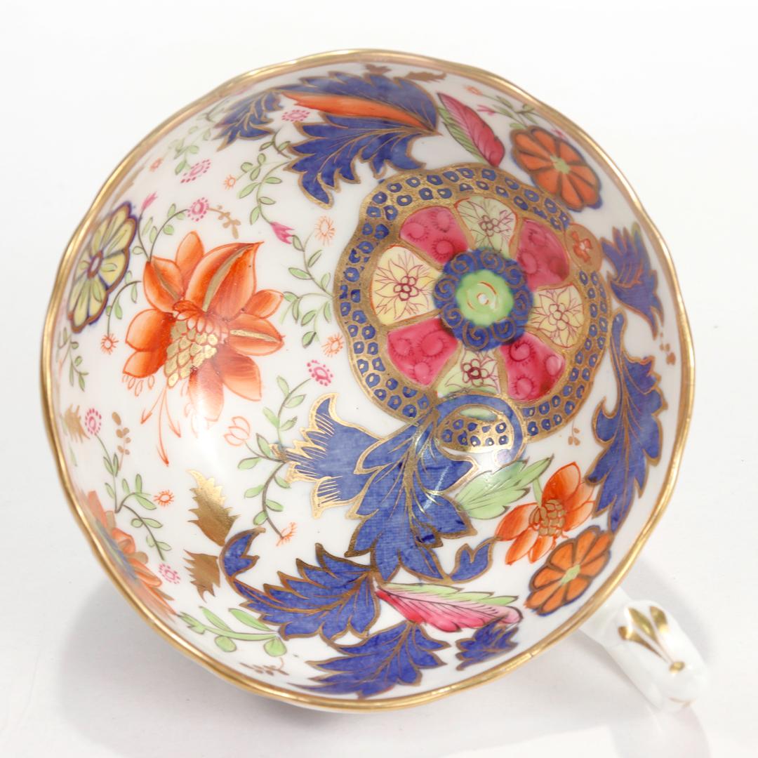 Antique English Porcelain Pseudo-Tobacco Leaf Pattern Tea Cup & Saucer For Sale 1