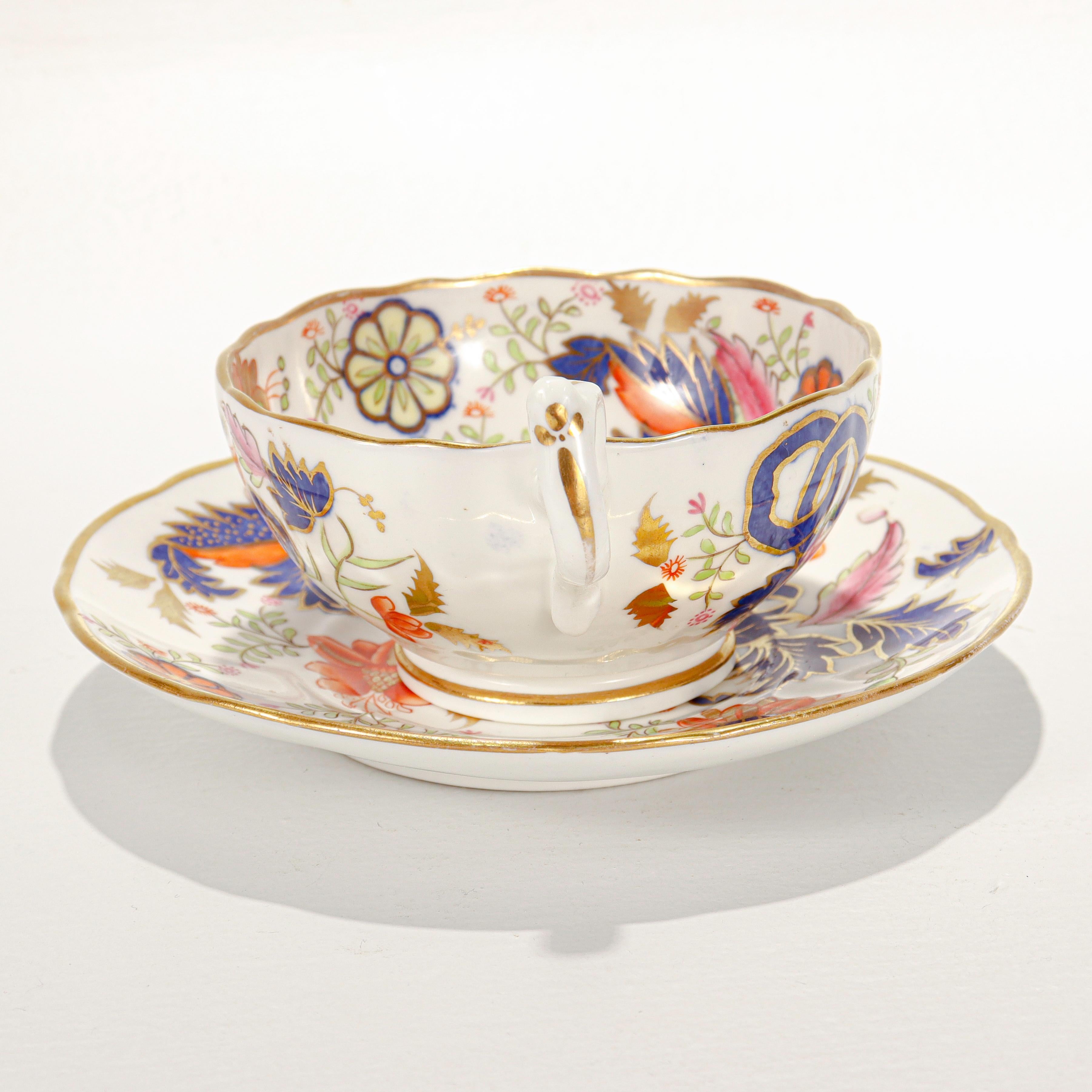 Antique English Porcelain Pseudo Tobacco Leaf Pattern Tea Cup & Saucer For Sale 2