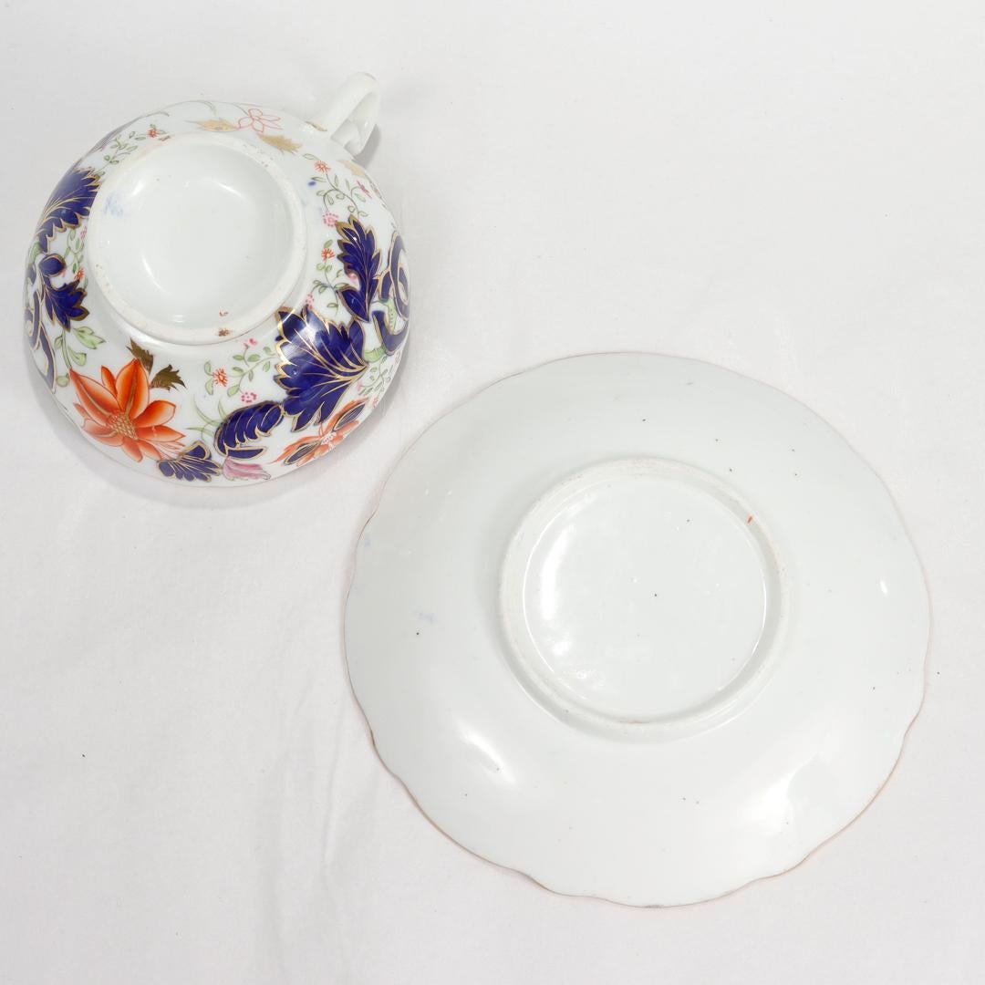 Antique English Porcelain Pseudo-Tobacco Leaf Pattern Tea Cup & Saucer For Sale 1