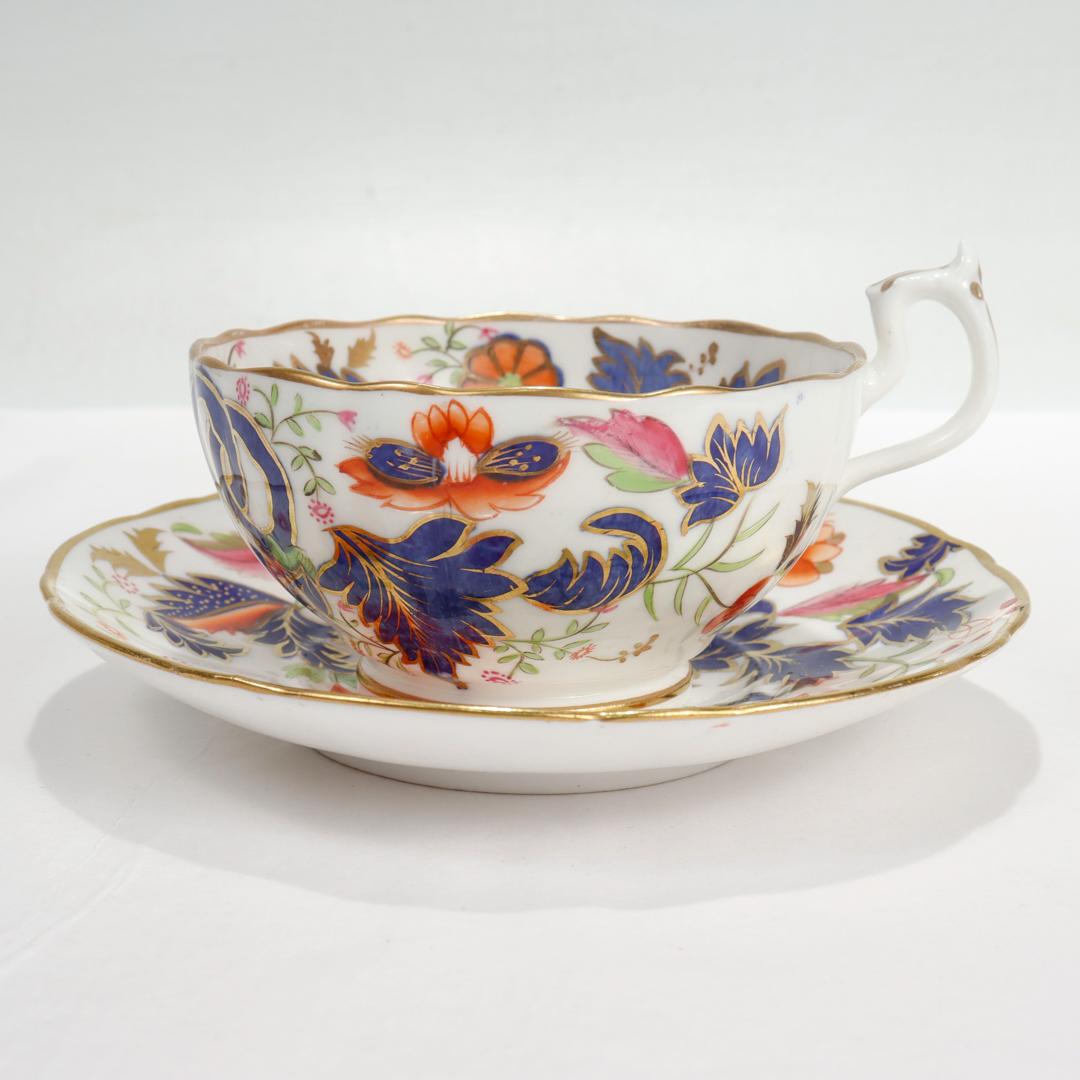 Antique English Porcelain Pseudo-Tobacco Leaf Pattern Tea Cup & Saucer For Sale 3