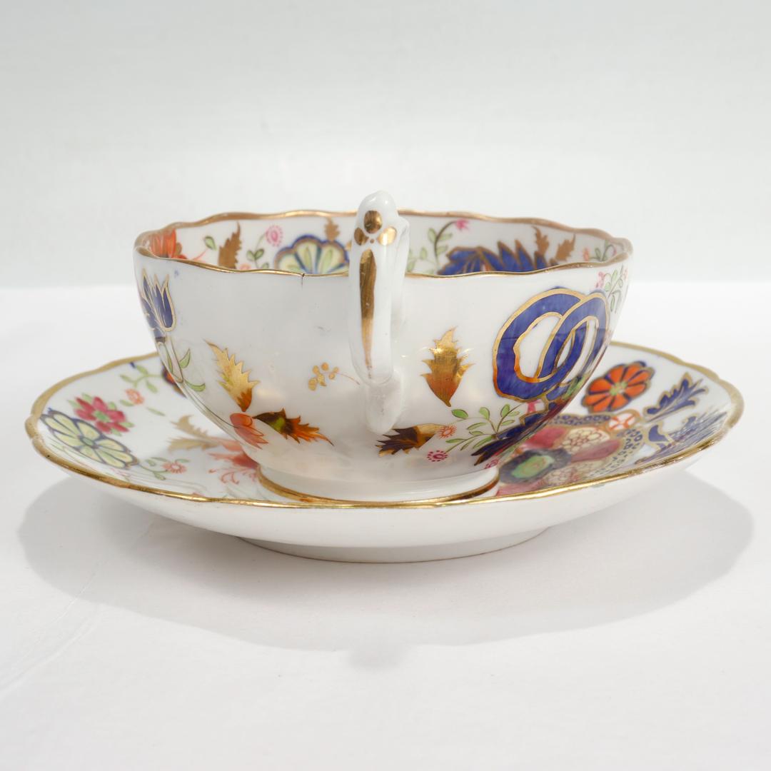 Antique English Porcelain Pseudo-Tobacco Leaf Pattern Tea Cup & Saucer For Sale 4