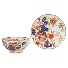Antique English Porcelain Pseudo Tobacco Leaf Pattern Tea Cup & Saucer