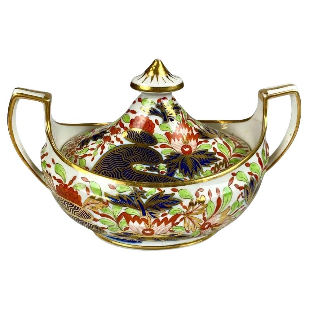 Antica zuccheriera inglese in porcellana di Worcester con motivo a pollice e dito C.C. 1820 in vendita