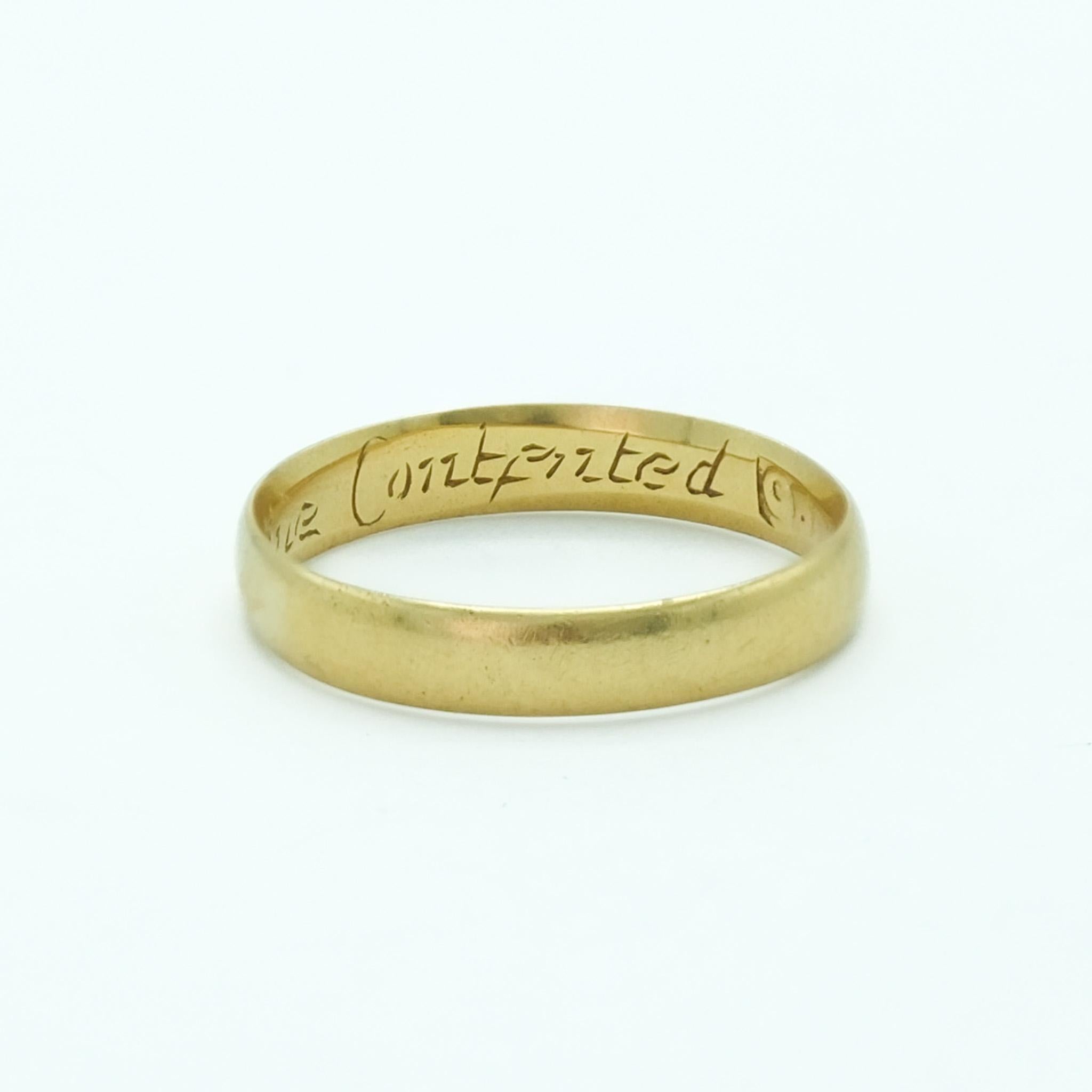 Antique English Posy Ring in 18 Karat Yellow Gold: Antique Wedding Band In Good Condition In Fairfield, CT