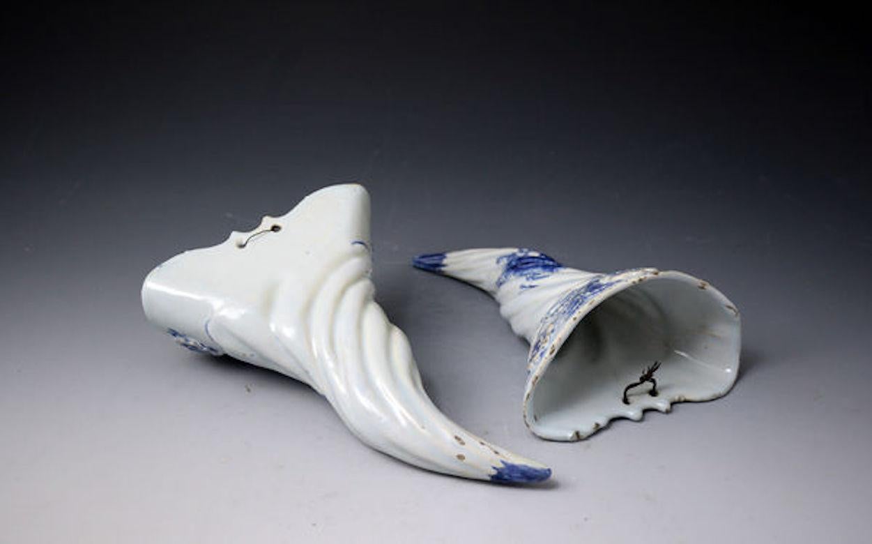 Ceramic Antique English Pottery Delftware Wall Pockets Liverpool, Mid-18th Century For Sale
