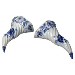 Antique English Pottery Delftware Wall Pockets Liverpool, Mid-18th Century