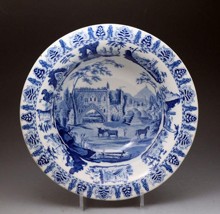 Antique English Pottery Ewer and Wash Basin Blue and White, Early 19th ...