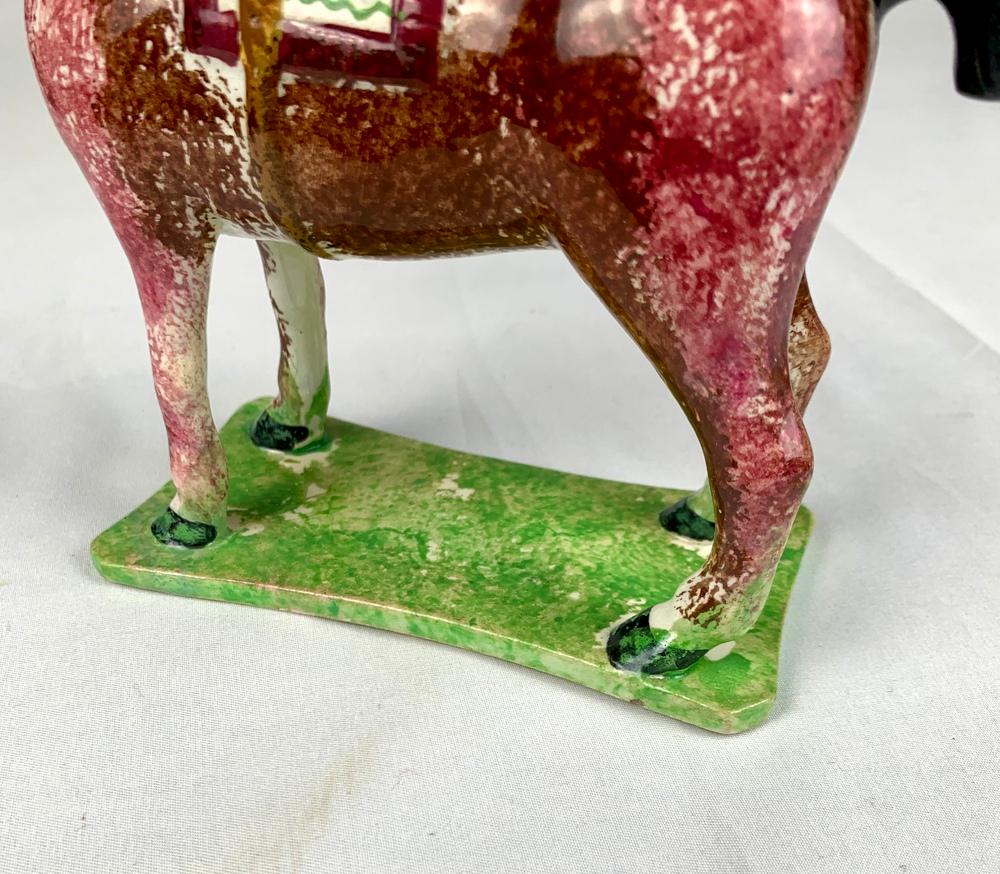 Folk Art Antique English Pottery Horse with Sponged Decoration Circa 1800 For Sale