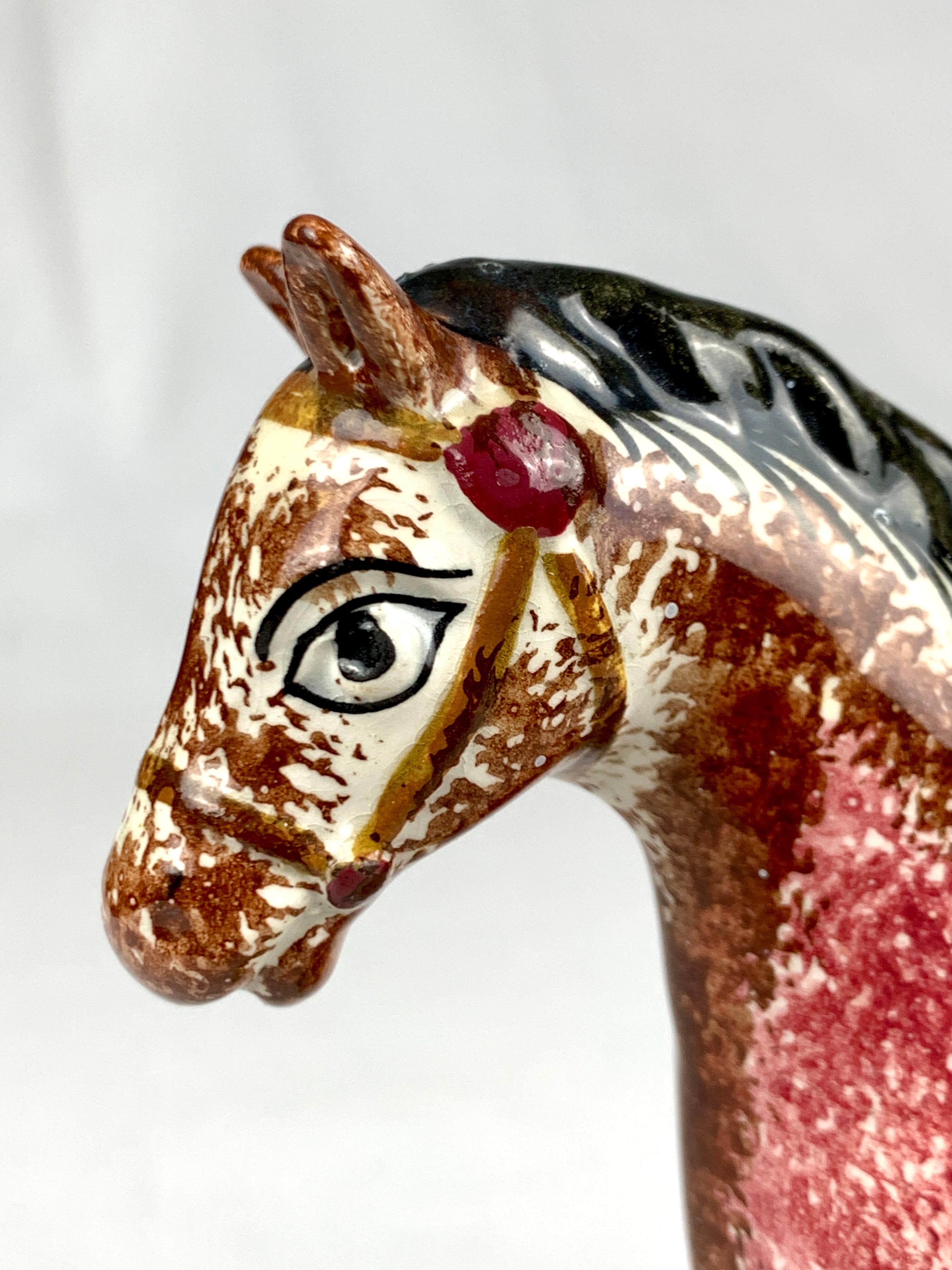 Hand-Painted Antique English Pottery Horse with Sponged Decoration Circa 1800 For Sale