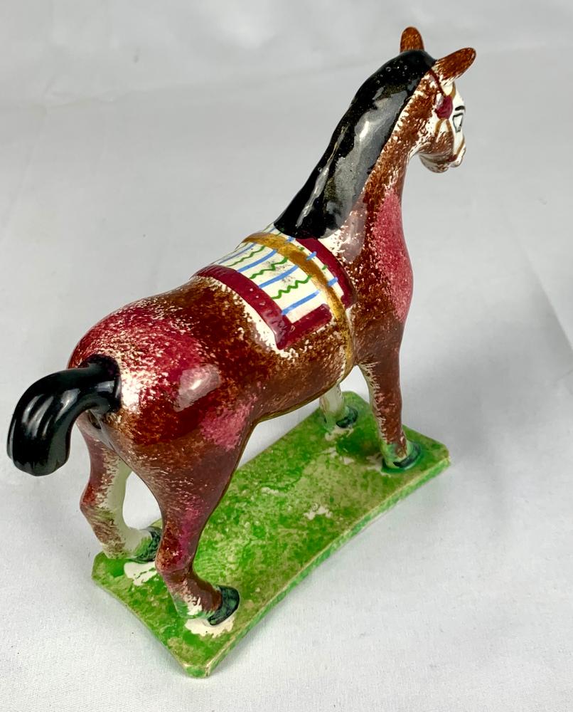 19th Century Antique English Pottery Horse with Sponged Decoration Circa 1800 For Sale