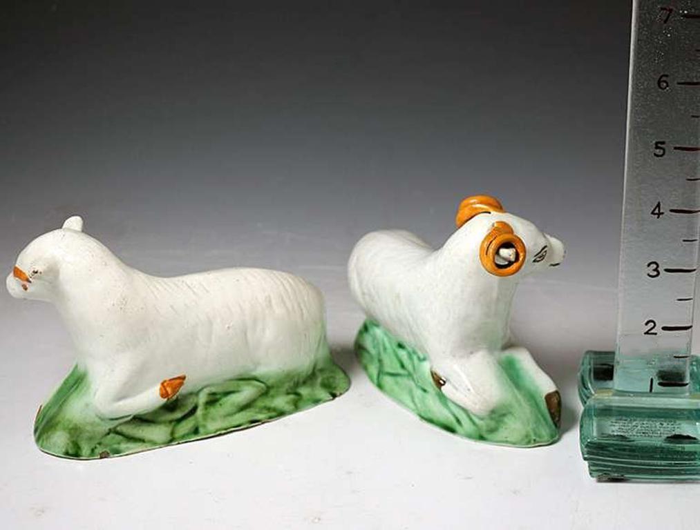 Antique English Pottery Pair of Figures Ram and Ewe, Yorkshire Pottery In Excellent Condition For Sale In Woodstock, OXFORDSHIRE