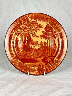 Antique English Pottery Plate Scenic Landscape Red Transfer Country Scene c.1825