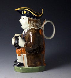 Antique English Pottery Toby Jug in Pratt Colors, Early 19th Century
