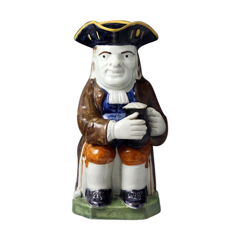 Antique English Pottery Toby Jug in Pratt Colors, Early 19th Century For Sale