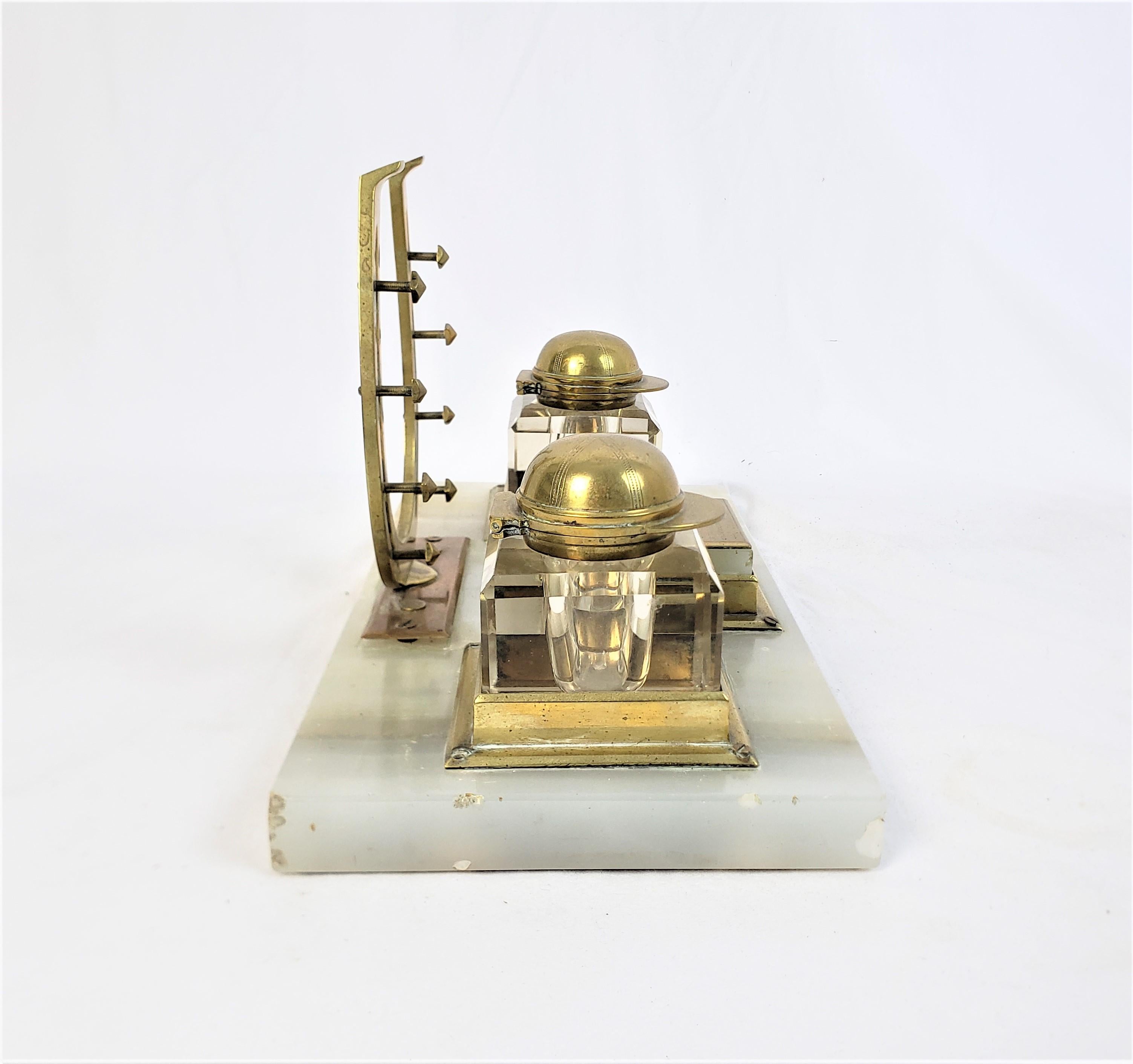 Antique English Presentation Inkwell & Desk Set with Horse Jockey Theme In Good Condition For Sale In Hamilton, Ontario